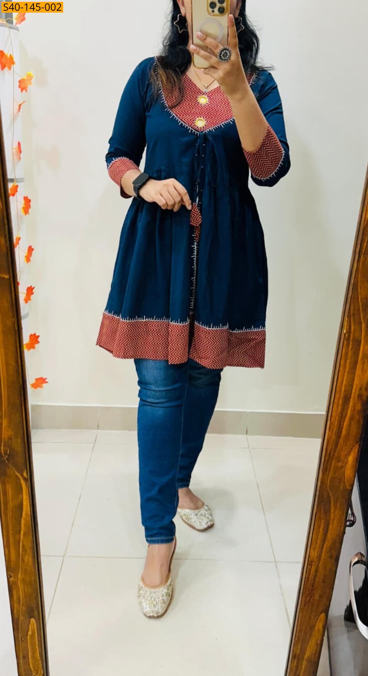 Navy Blue Fancy Flair Smart Long Top