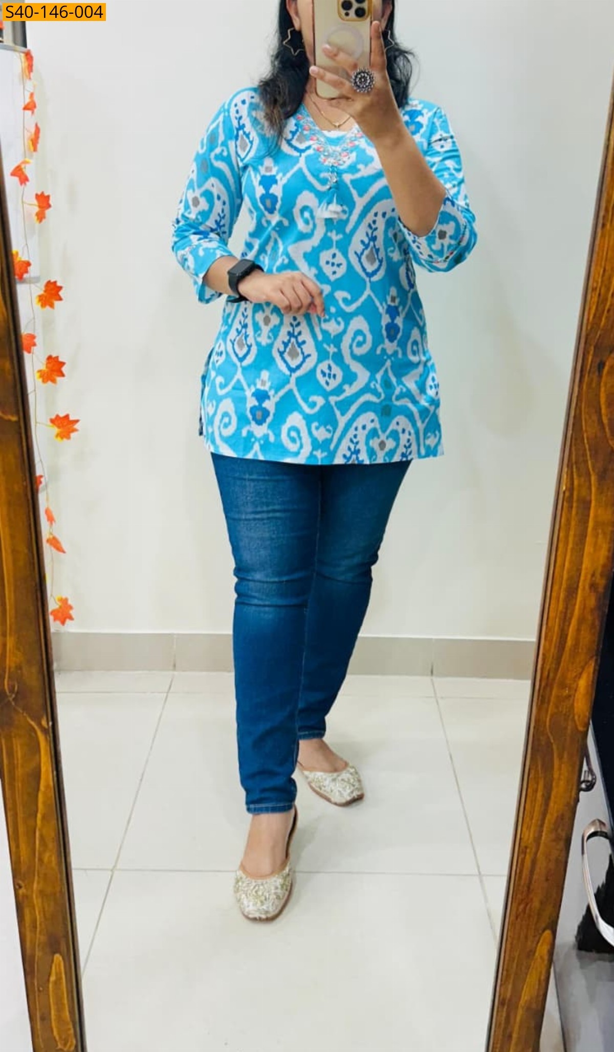 Blue Fancy Office Wear Cotton Tops