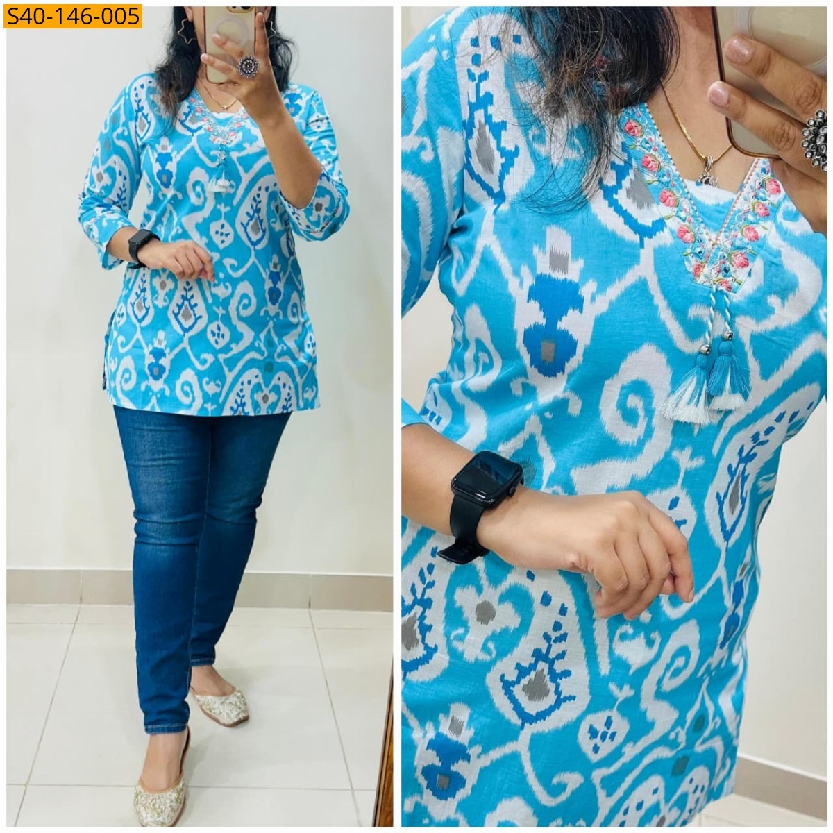 Blue Fancy Office Wear Cotton Tops