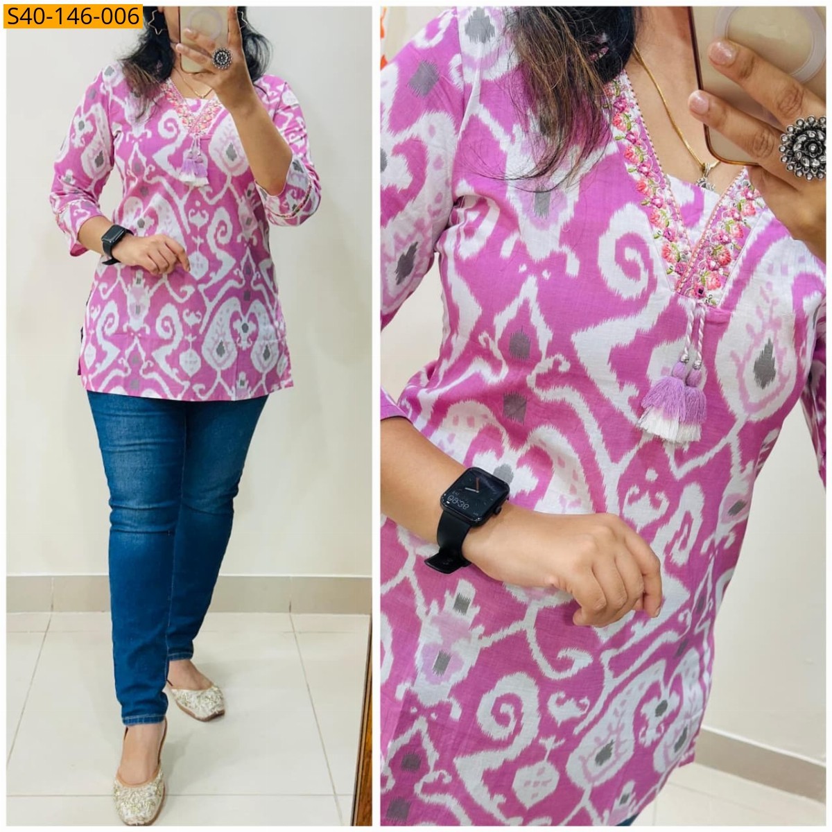 Pink Fancy Office Wear Cotton Tops