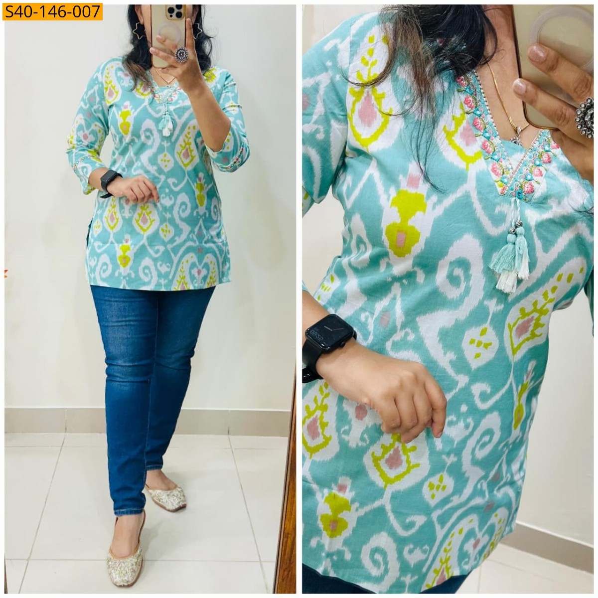 Blue Fancy Office Wear Cotton Tops