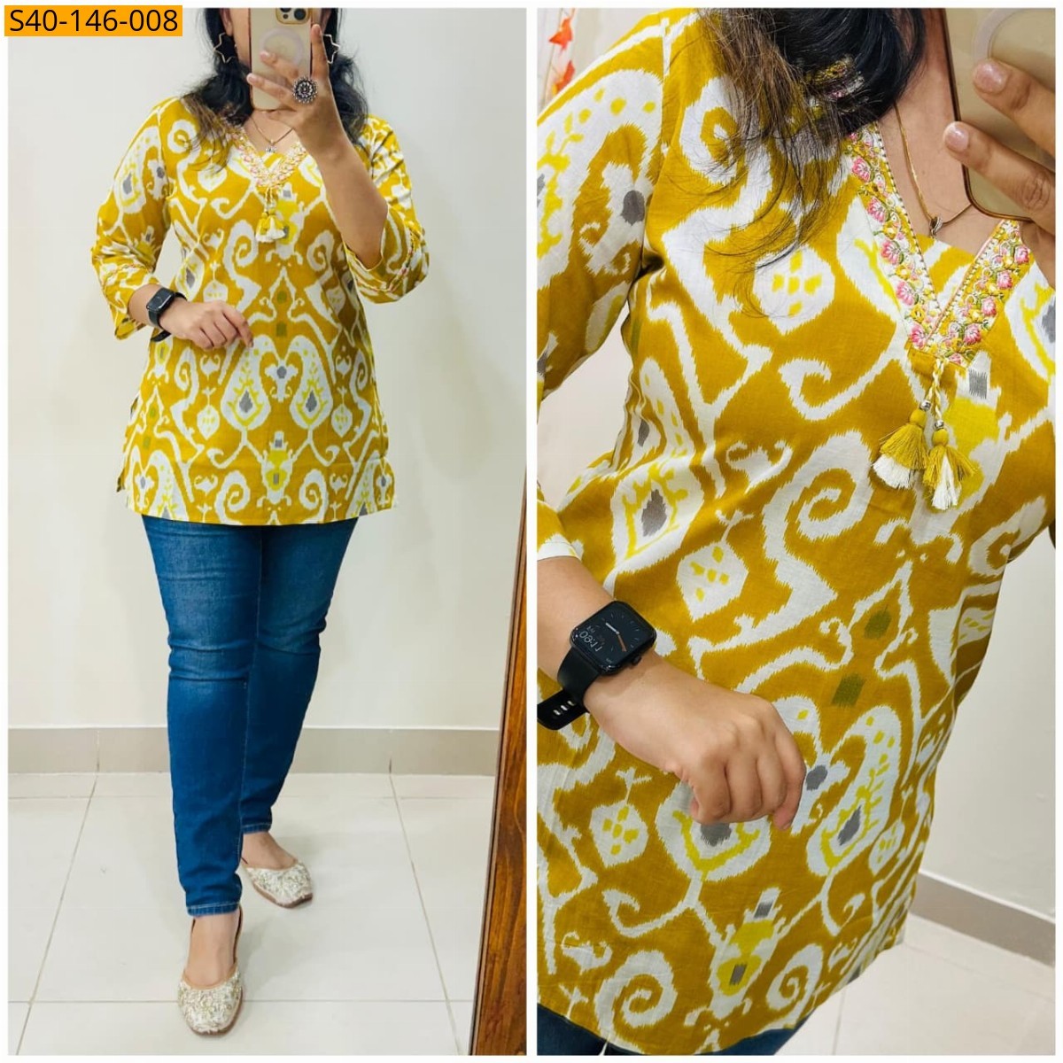 Yellow Fancy Office Wear Cotton Tops