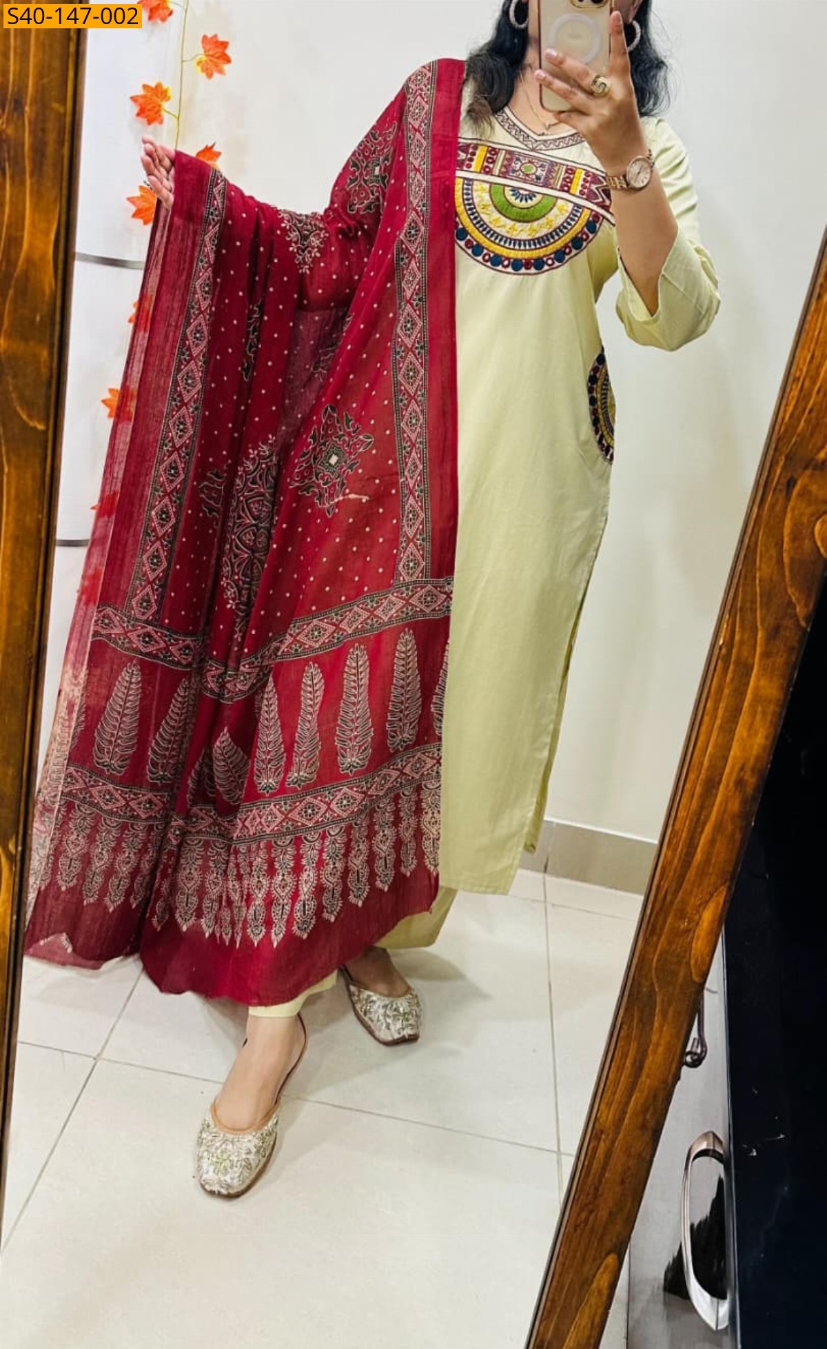 Half White Fancy Cotton kurti pant dupatta Set