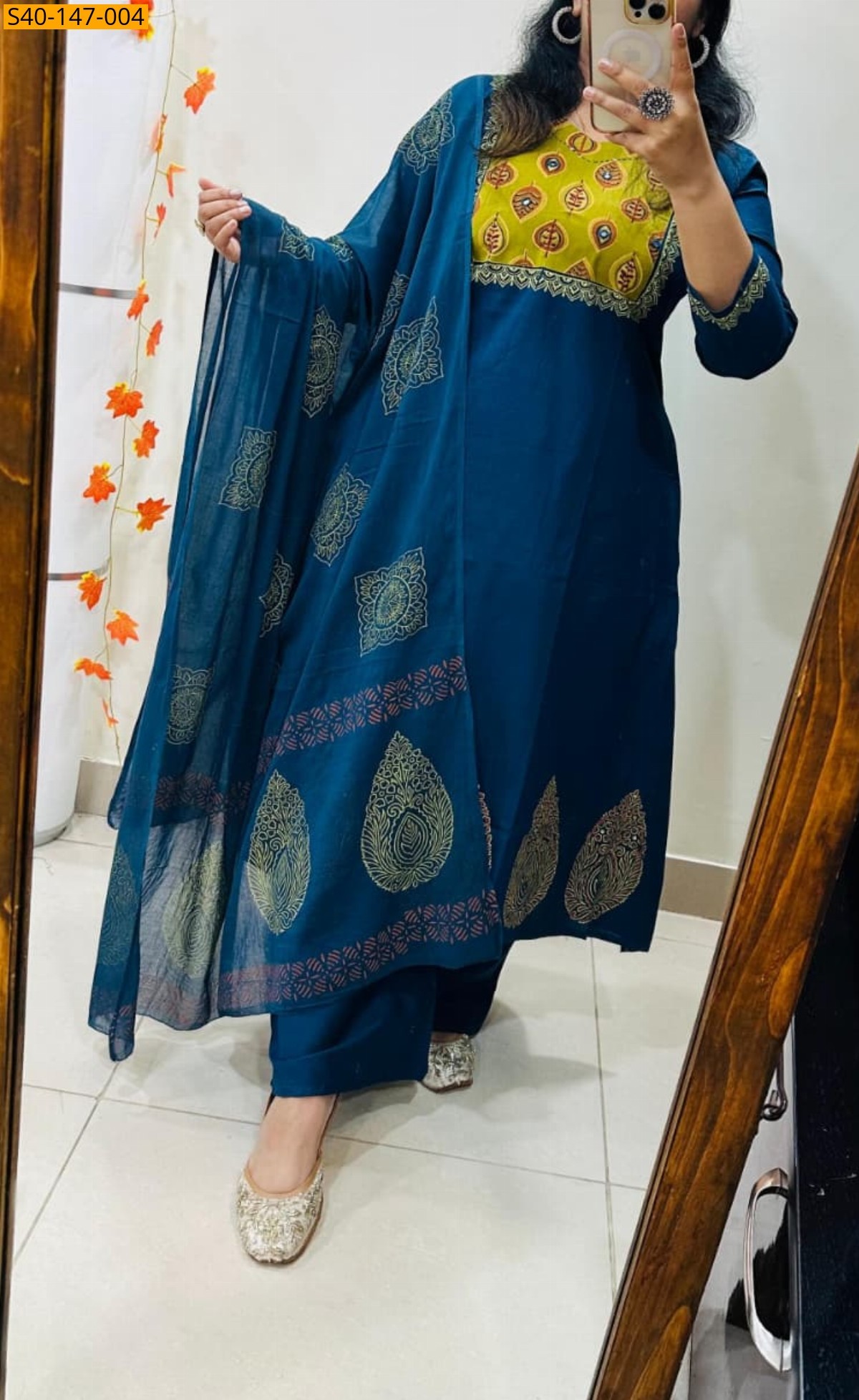 Blue Fancy Cotton kurti pant dupatta Set