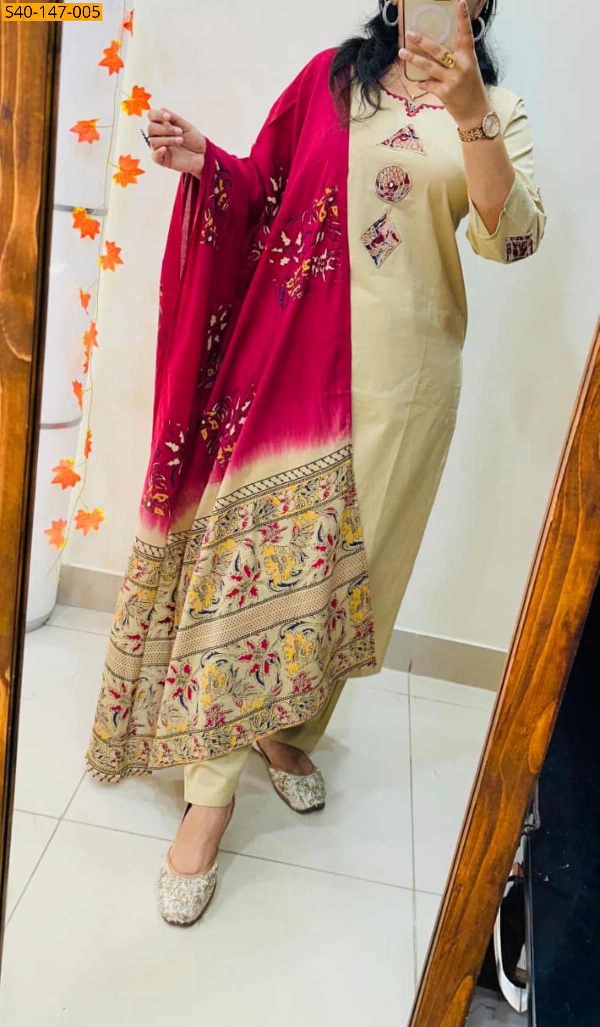 Half White Fancy Dhabu Cotton kurti pant dupatta Set