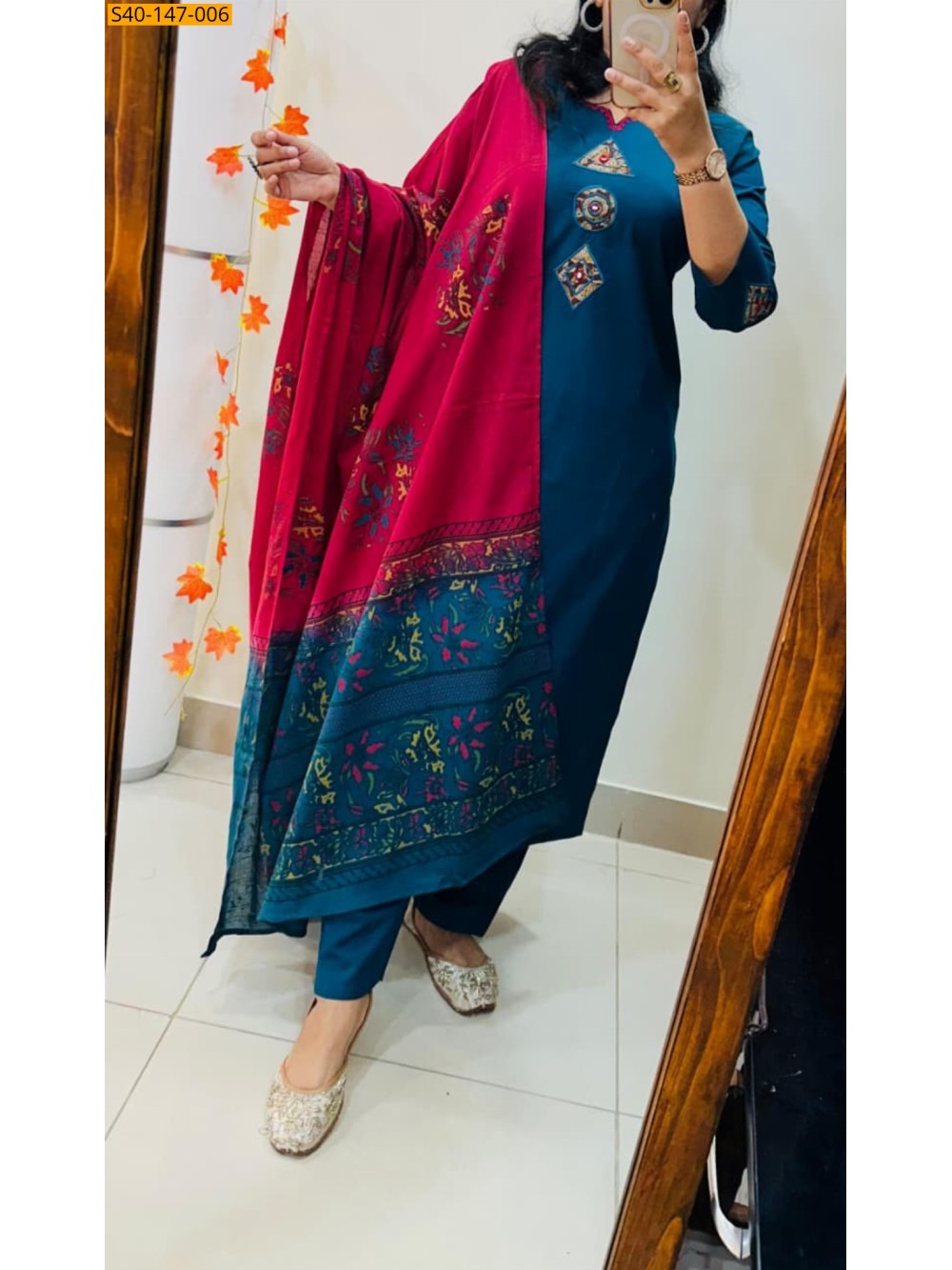 Fancy Dhabu Cotton kurti pant dupatta Set