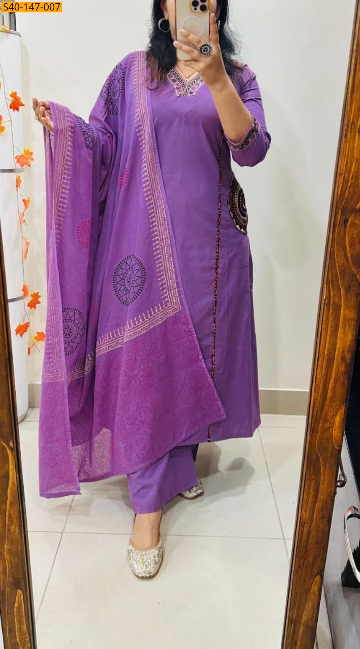 Violet Fancy Dhabu Cotton kurti pant dupatta Set