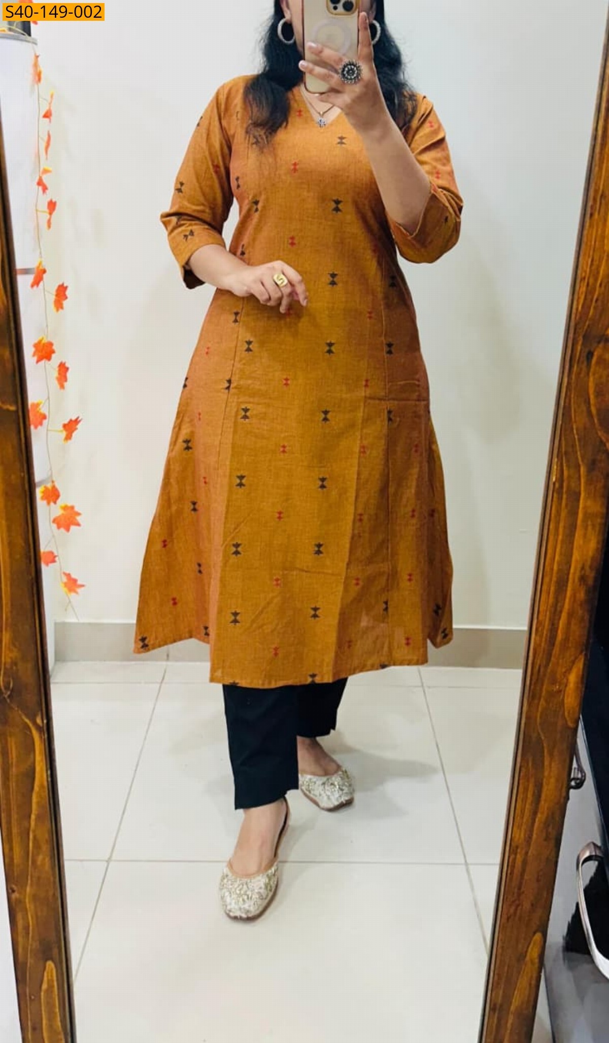Brown Fancy Cotton Aline Kurti and Pant