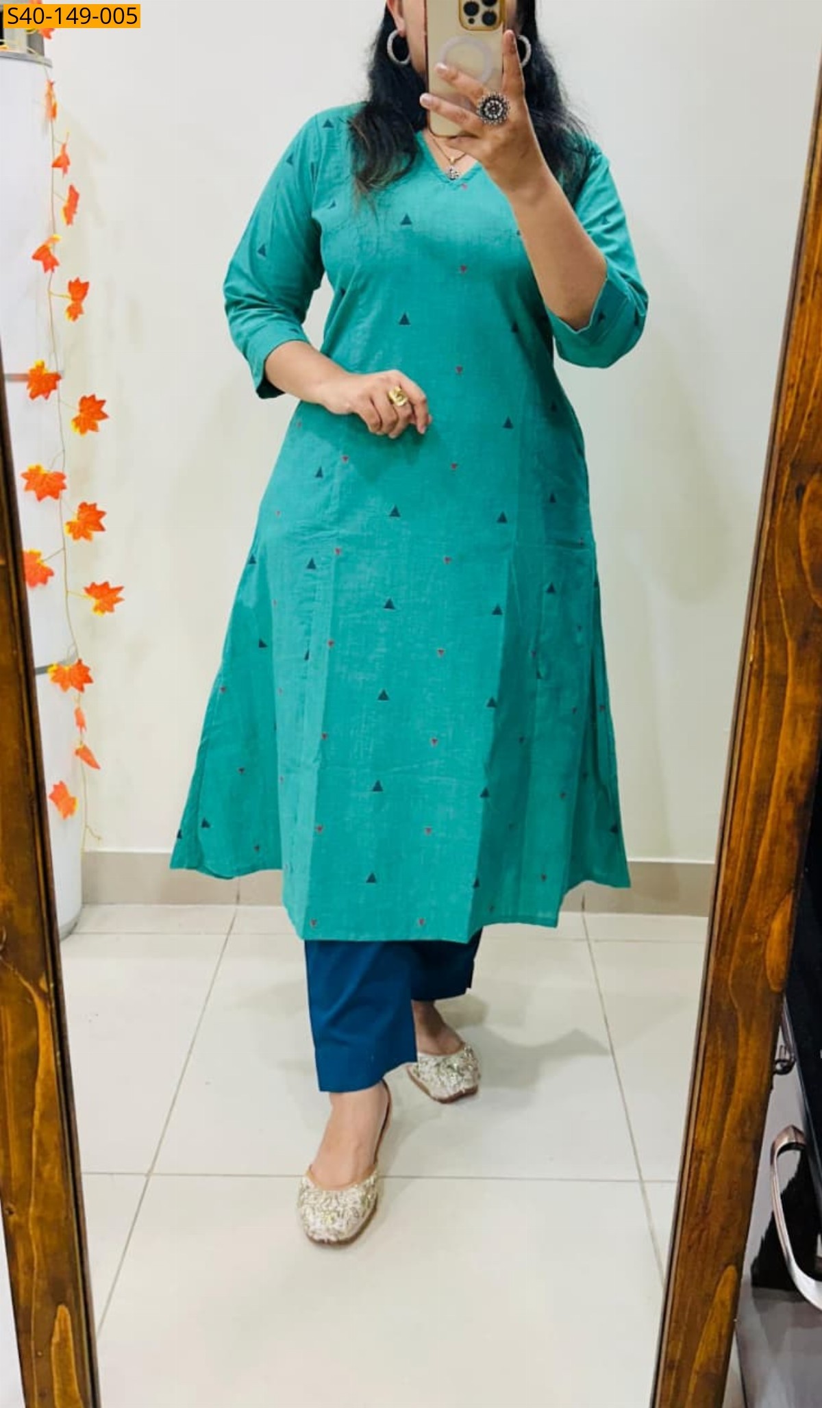 Sky Blue Fancy Cotton Aline Kurti and Pant