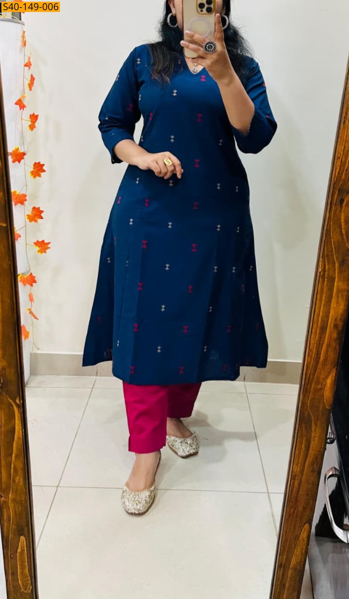 Navy Blue Fancy Cotton Aline Kurti and Pant