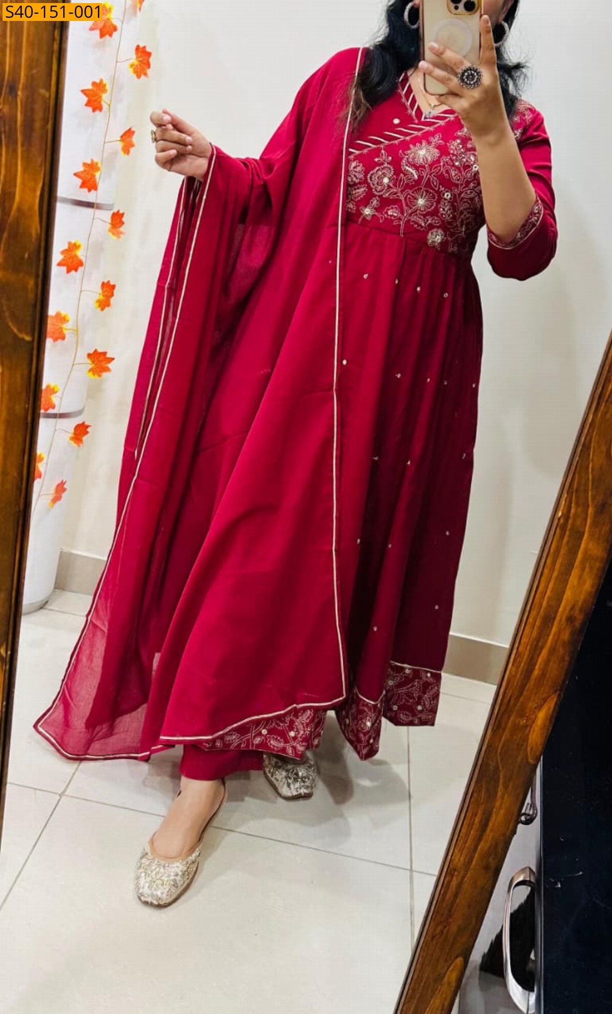 Maroon Flaired Anarkali Suit