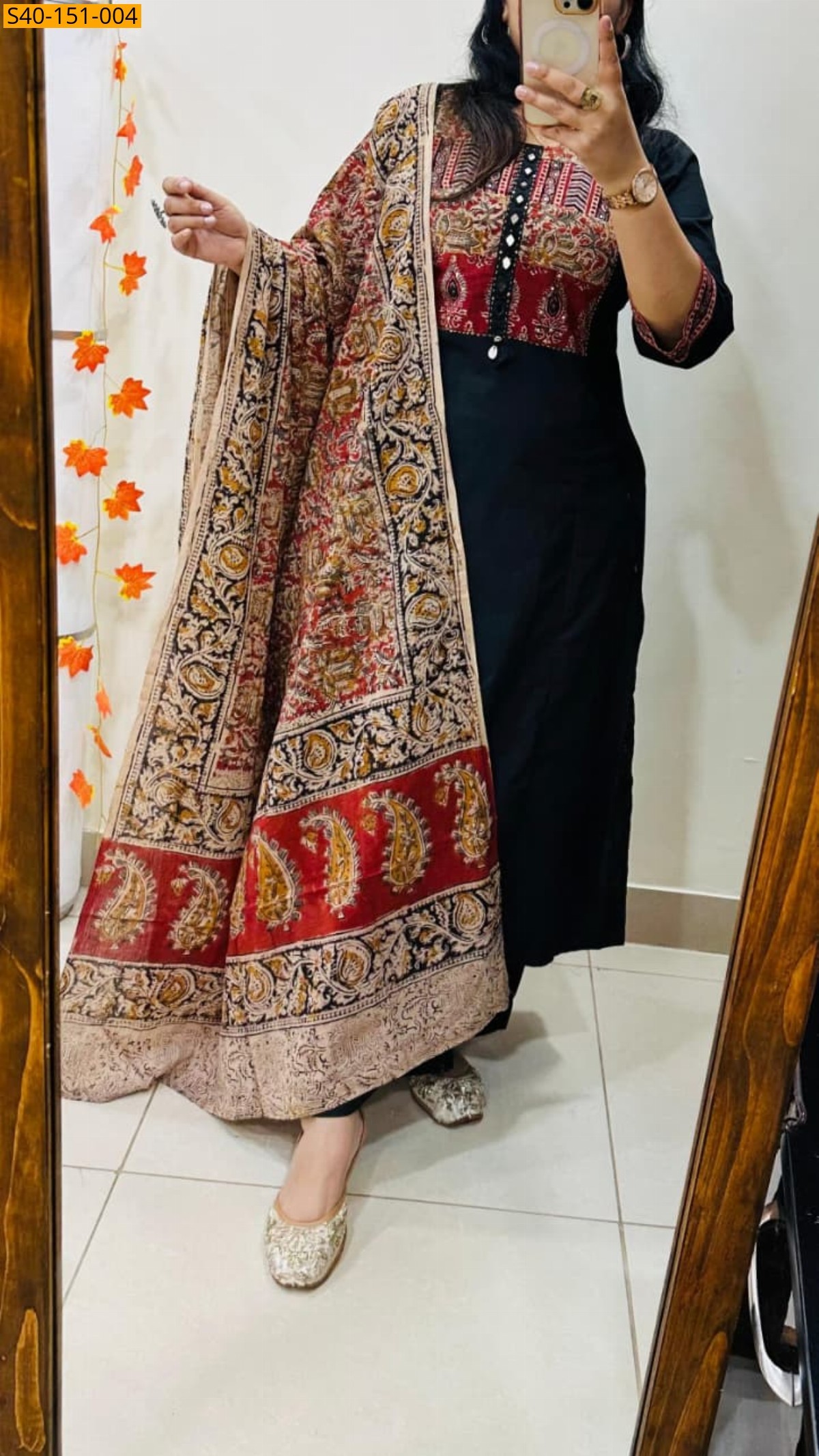 Black Kurti Palazzo dupatta set in Dhabu Cotton