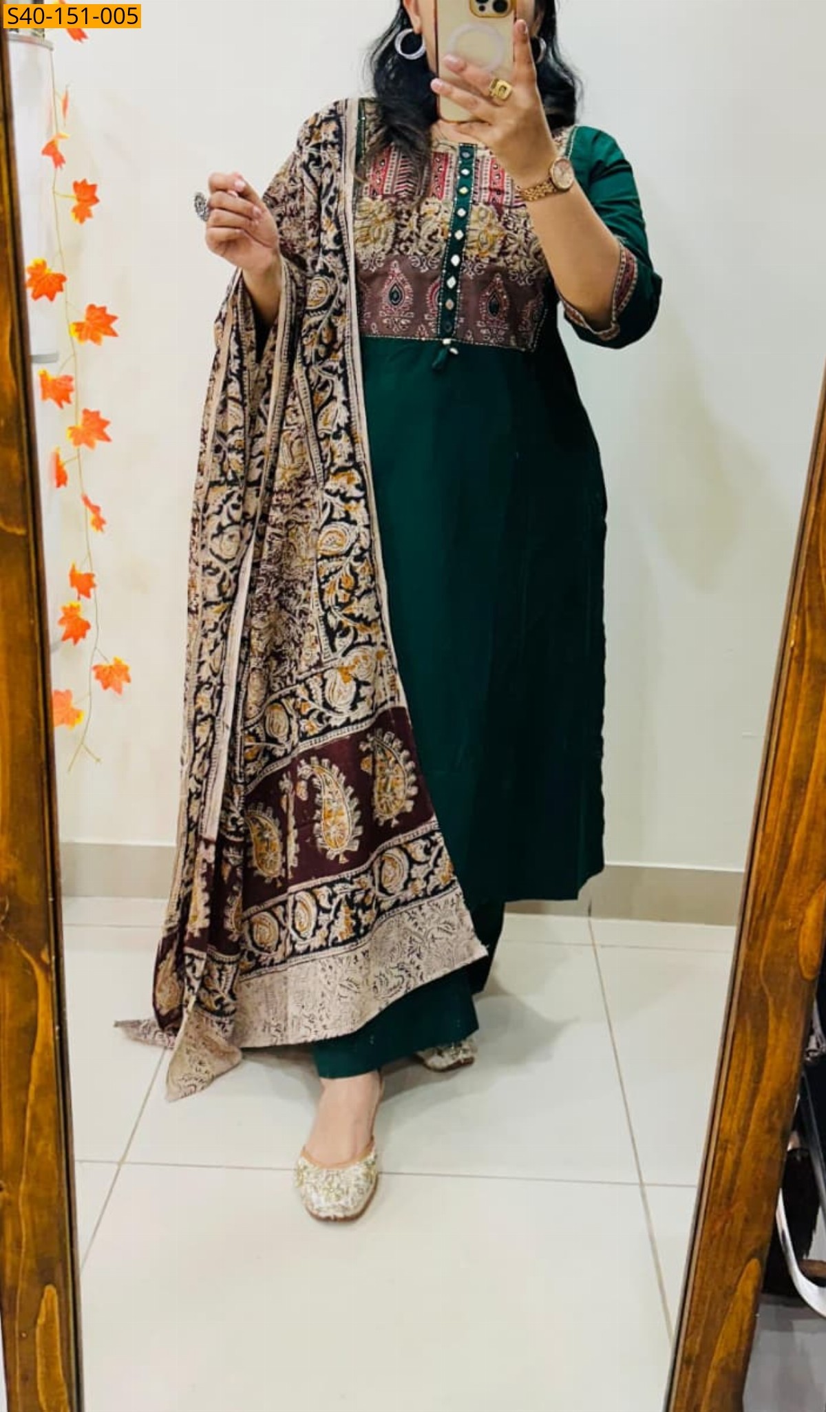 Green Fancy Dhabu Cotton Kurti  Palazzo duppatta  Set