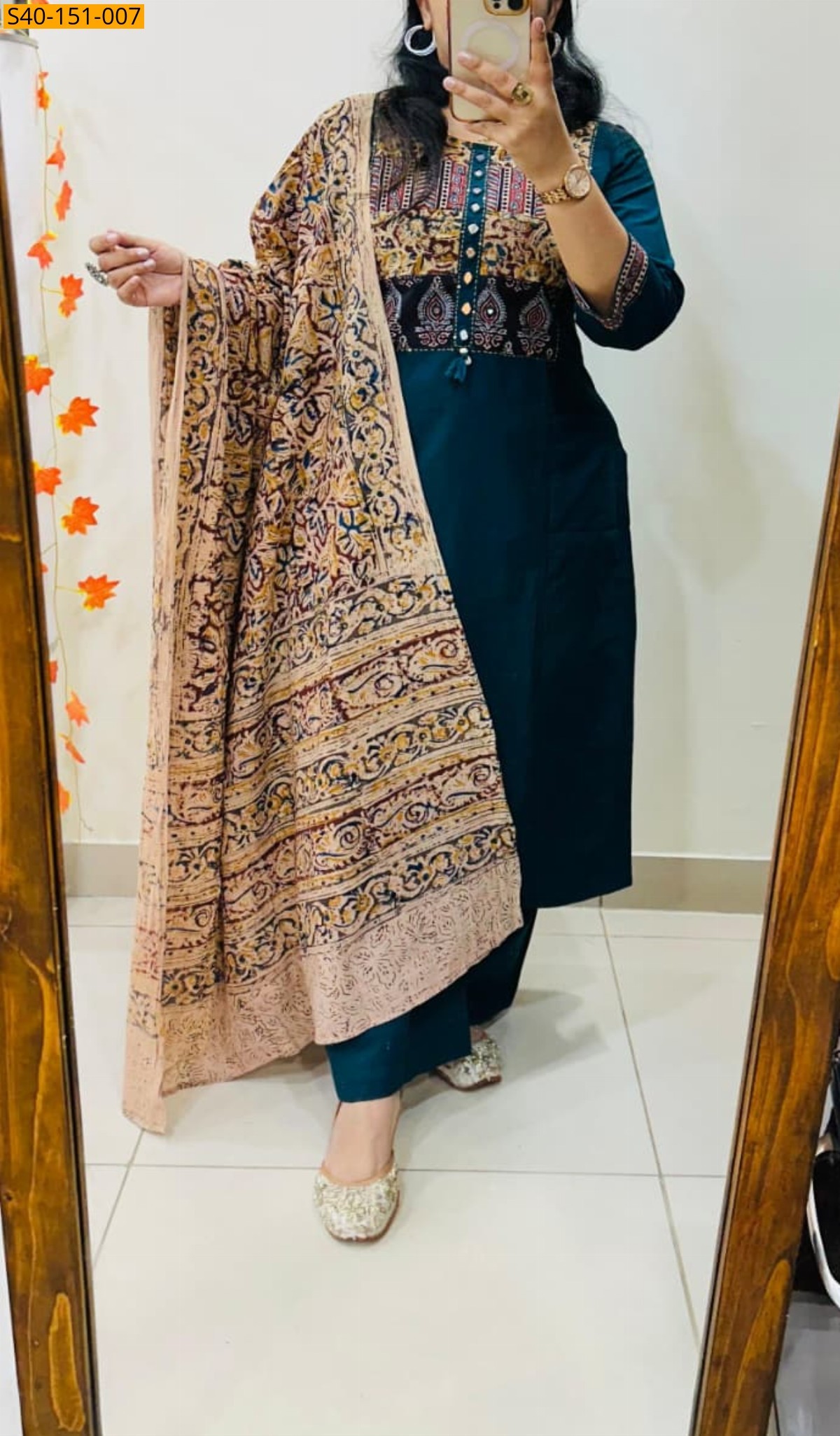 Morpitch Fancy Dhabu Cotton Kurti  Palazzo duppatta  Set