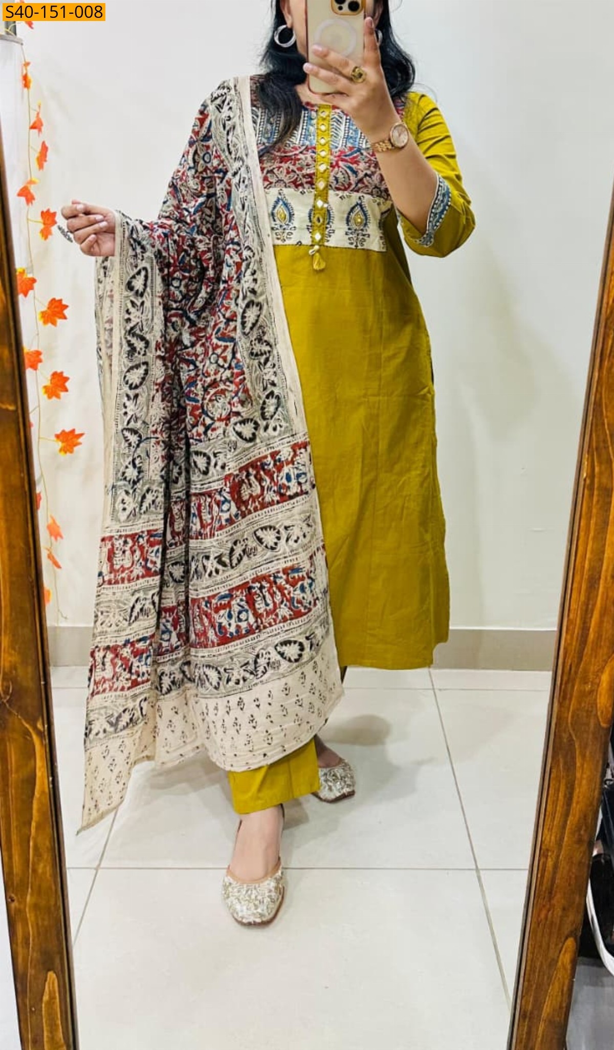 Mustard Fancy Dhabu Cotton Kurti  Palazzo duppatta  Set
