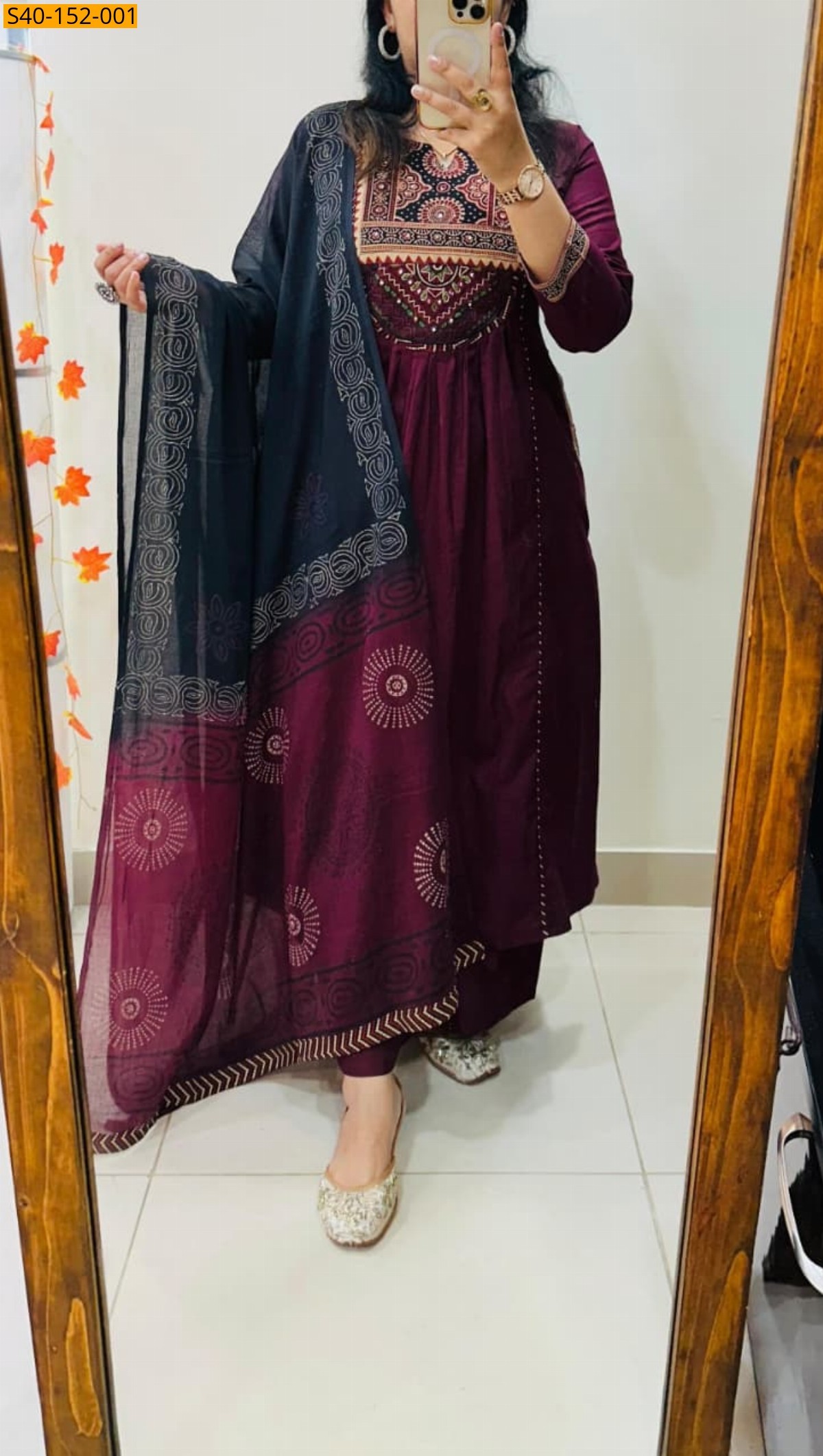 Wine Rich dhabu azrakh cotton suit set