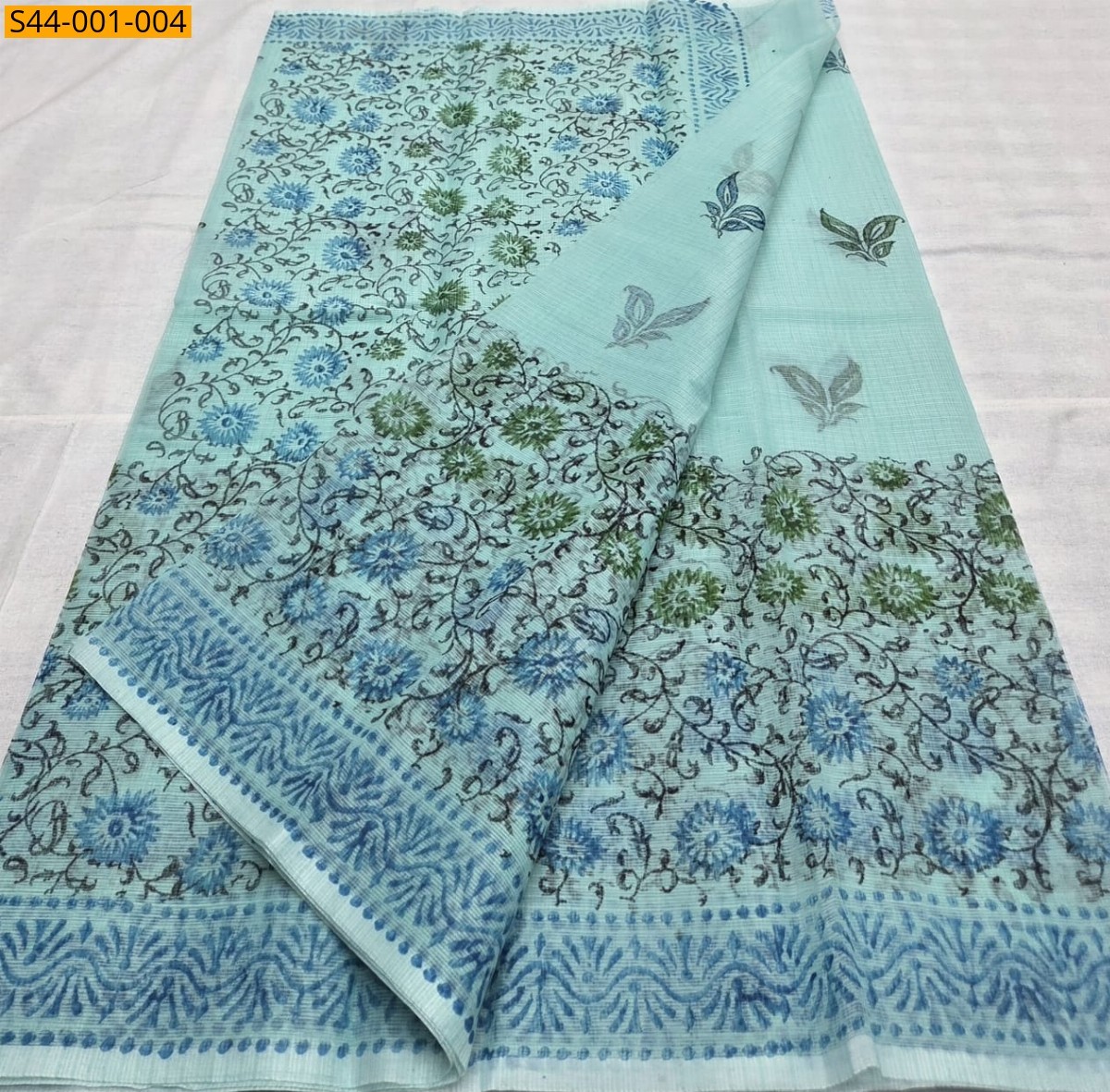 Pista green Fancy Kota Hand block printed sarees