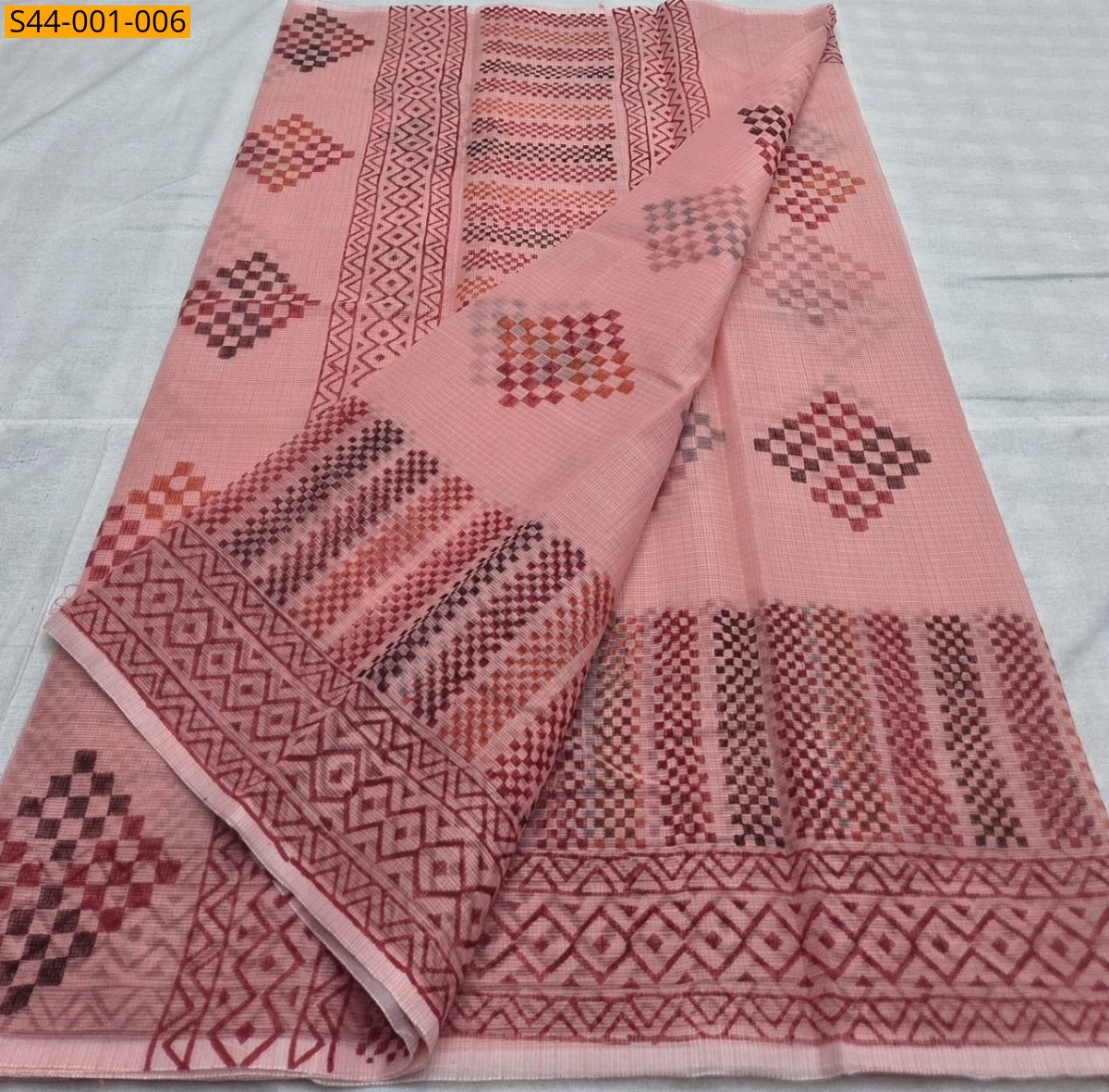 Peach Fancy Kota Hand block printed sarees