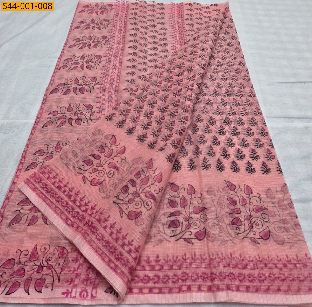 Peach Fancy Kota Hand block printed sarees