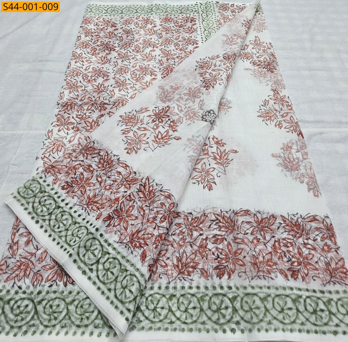 White Fancy Kota Hand block printed sarees