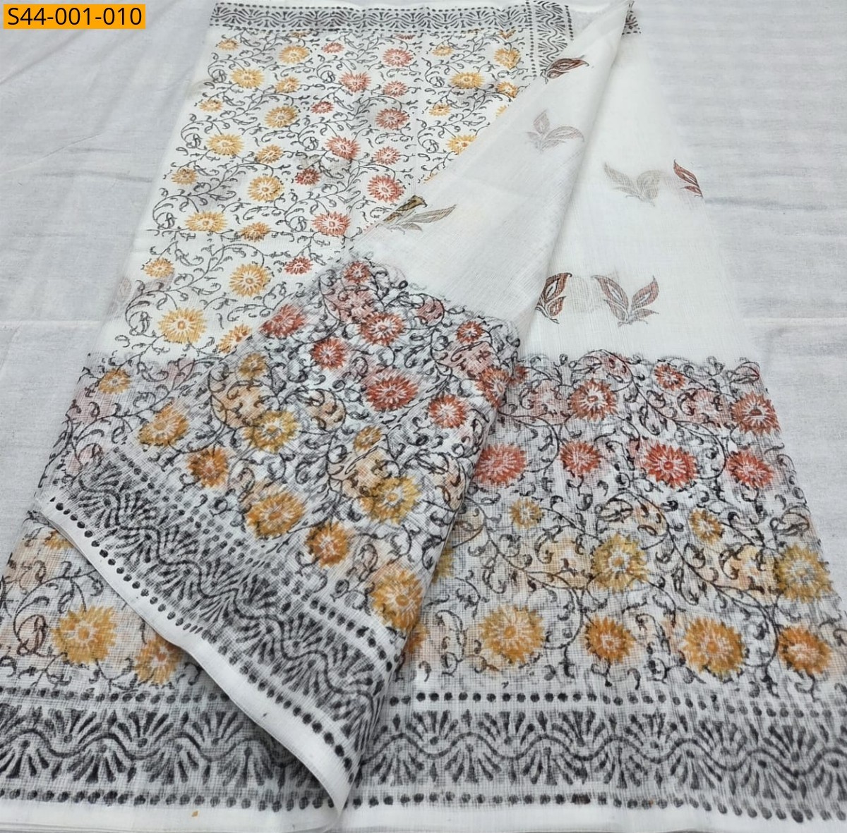 White Fancy Kota Hand block printed sarees