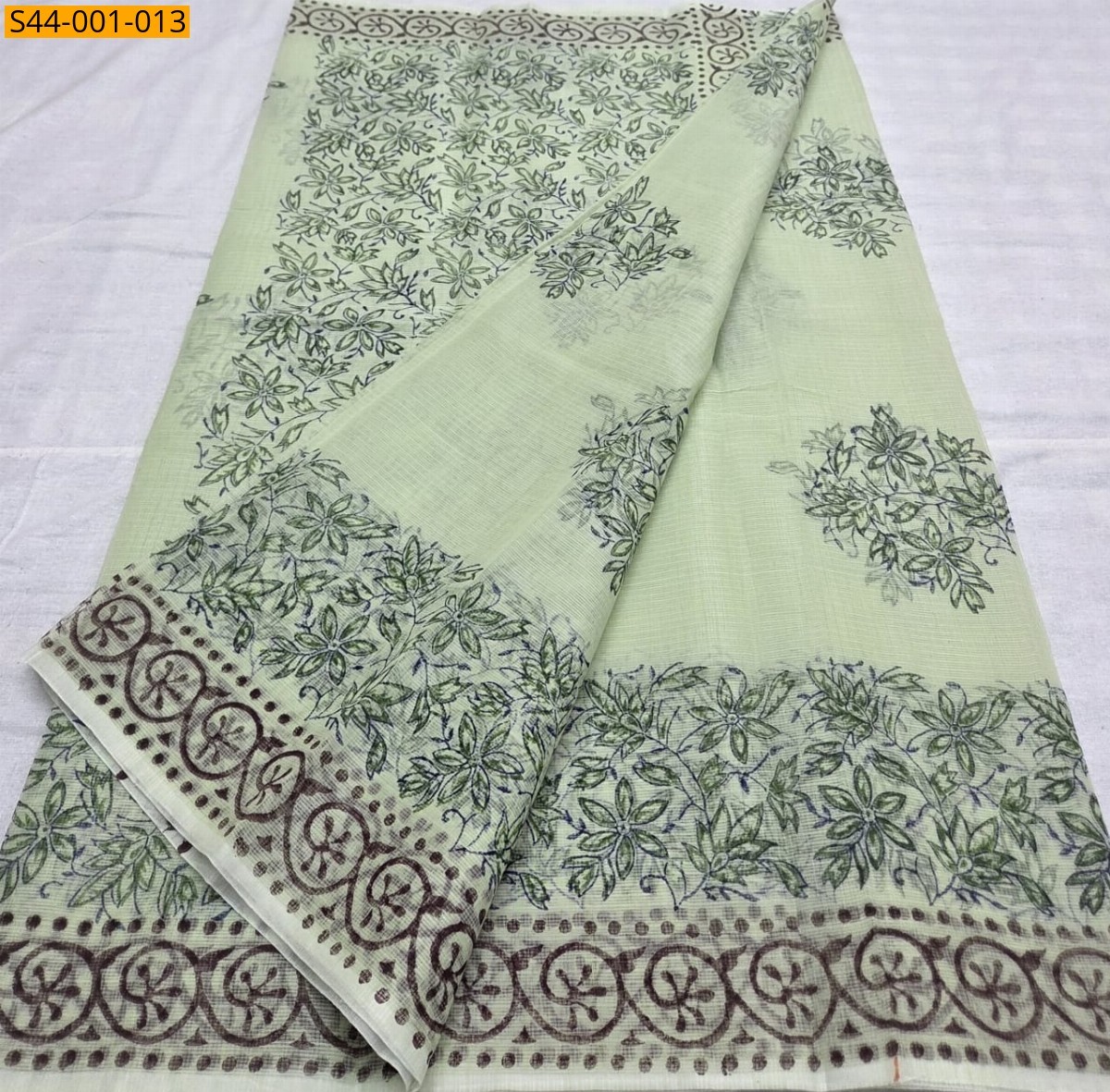 Pista green Fancy Kota Hand block printed sarees