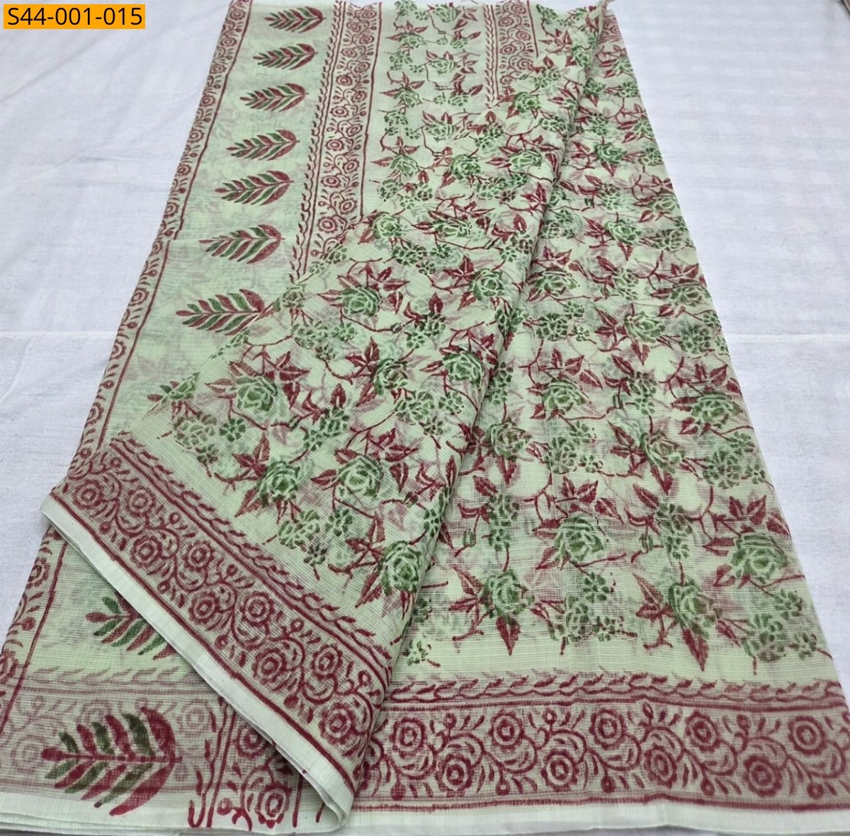 Green Fancy Kota Hand block printed sarees