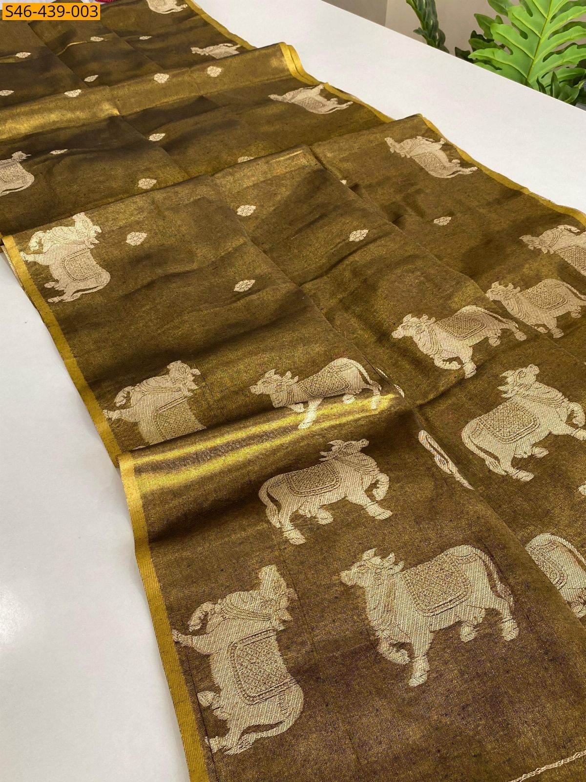 Green Premium zari tissue weaving Sarees