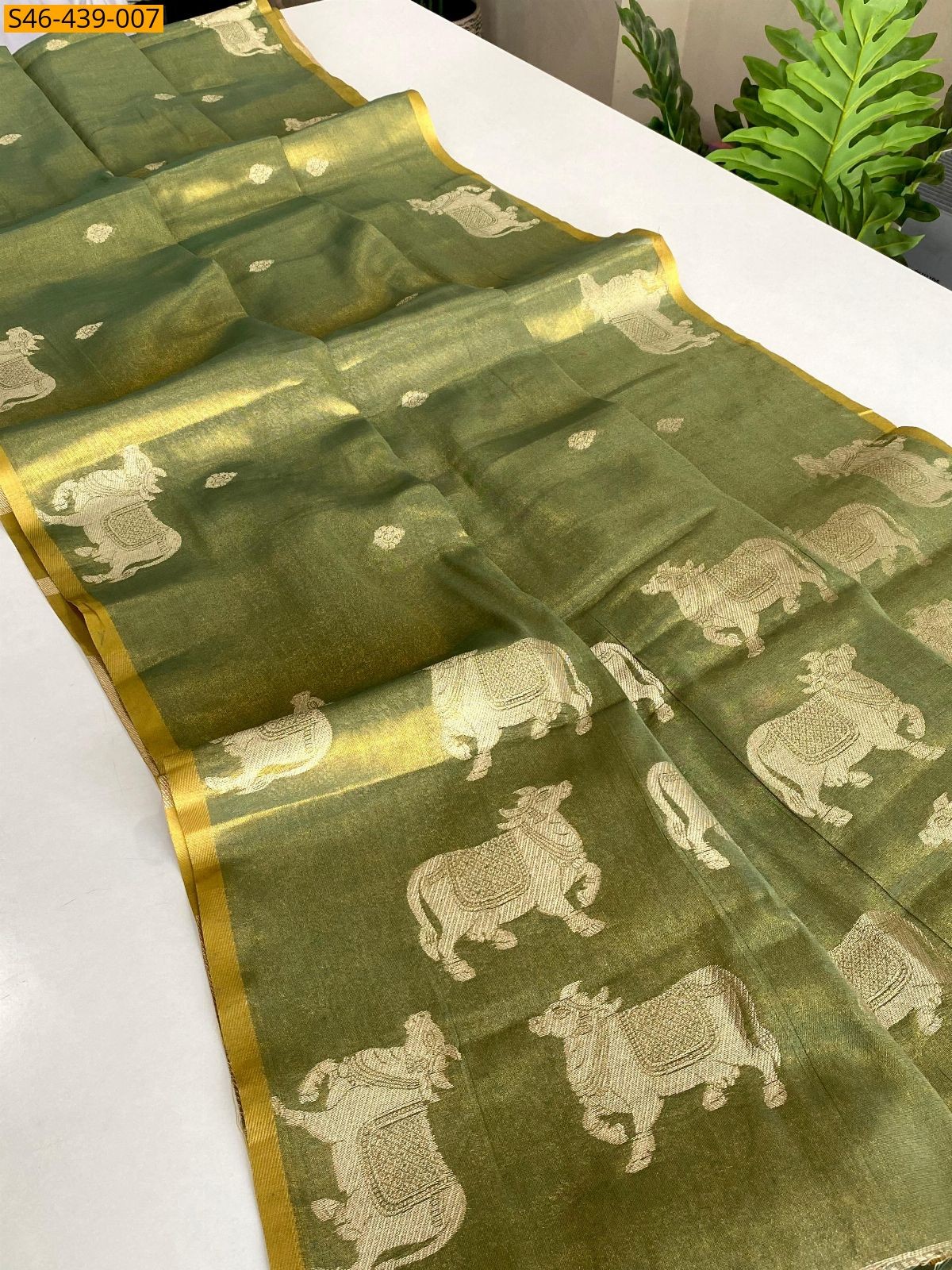 Green Premium zari tissue weaving Sarees