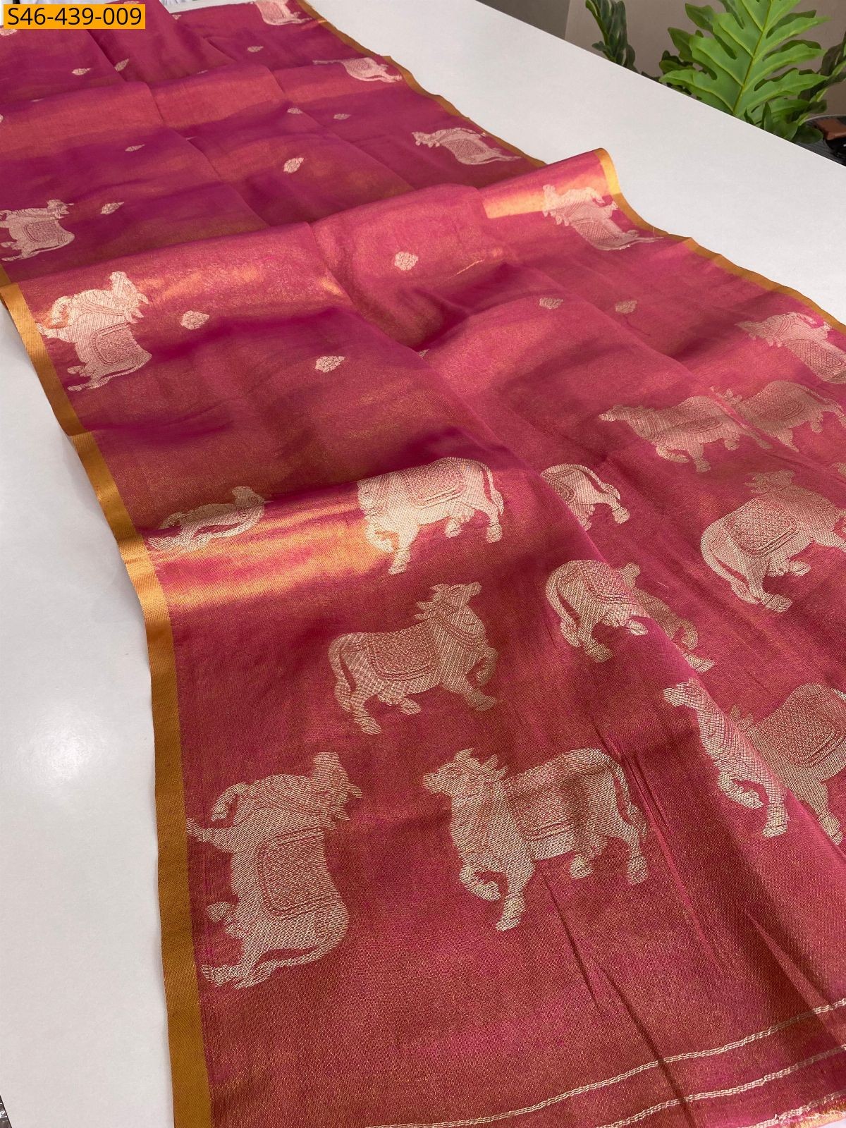 Dark Pink Premium zari tissue weaving Sarees