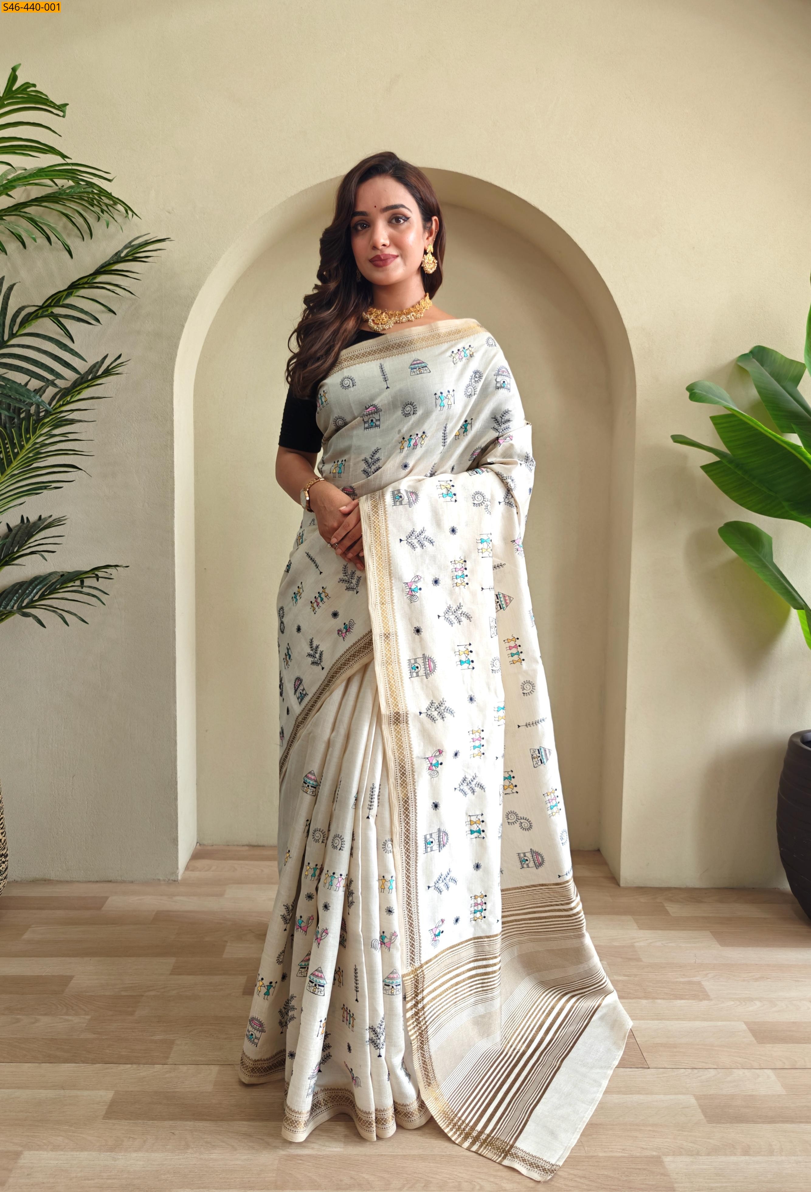 White Fancy handloom tussar silk sarees 