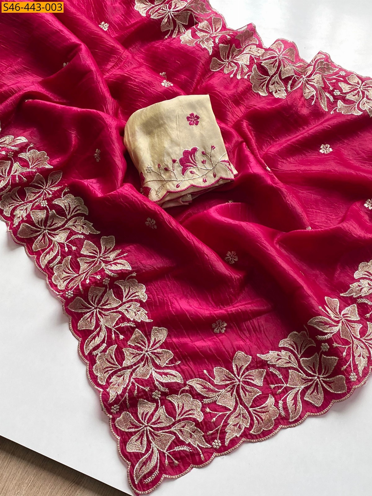 Pink Fancy Crush silk embroidery sarees 