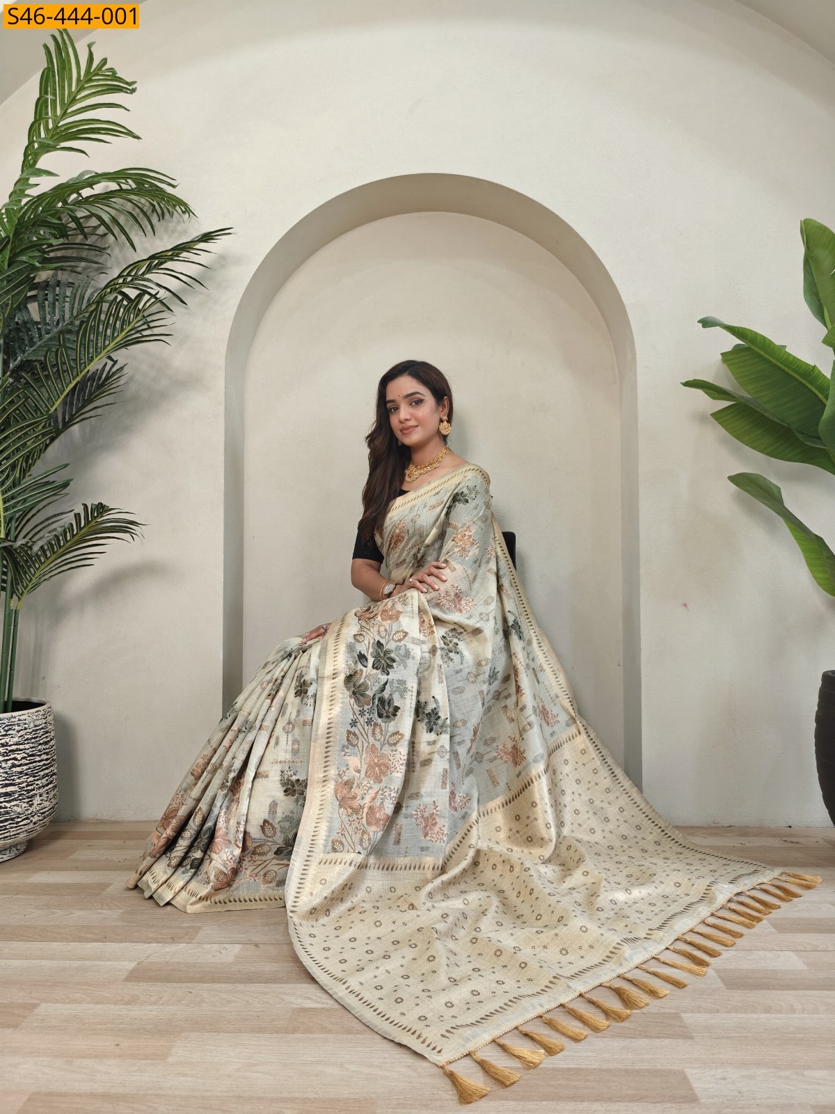 Green Pure muga cotton Blend Saree