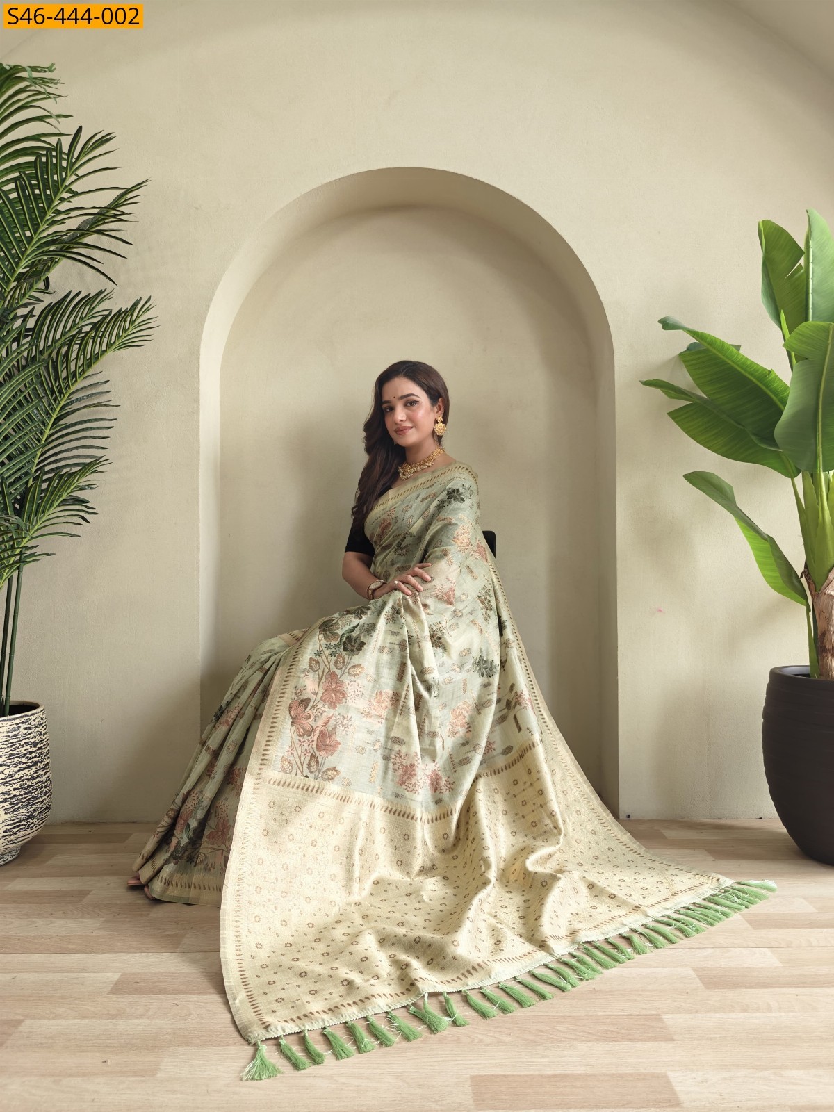 Green Pure muga cotton Blend Saree