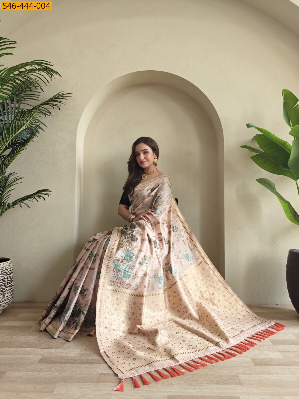 Sandal Pure muga cotton Blend Saree