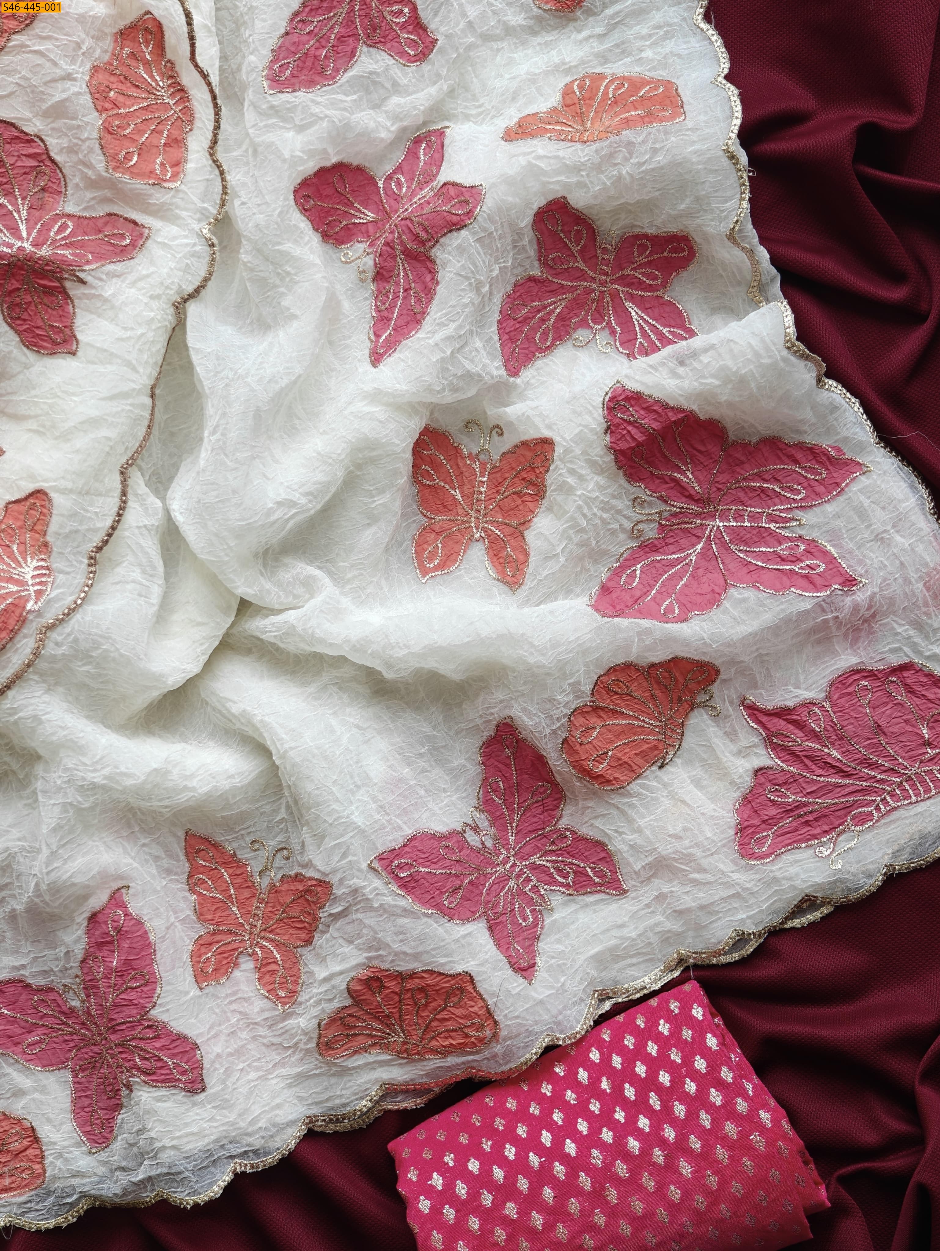 White Fancy crush chiffon sarees 