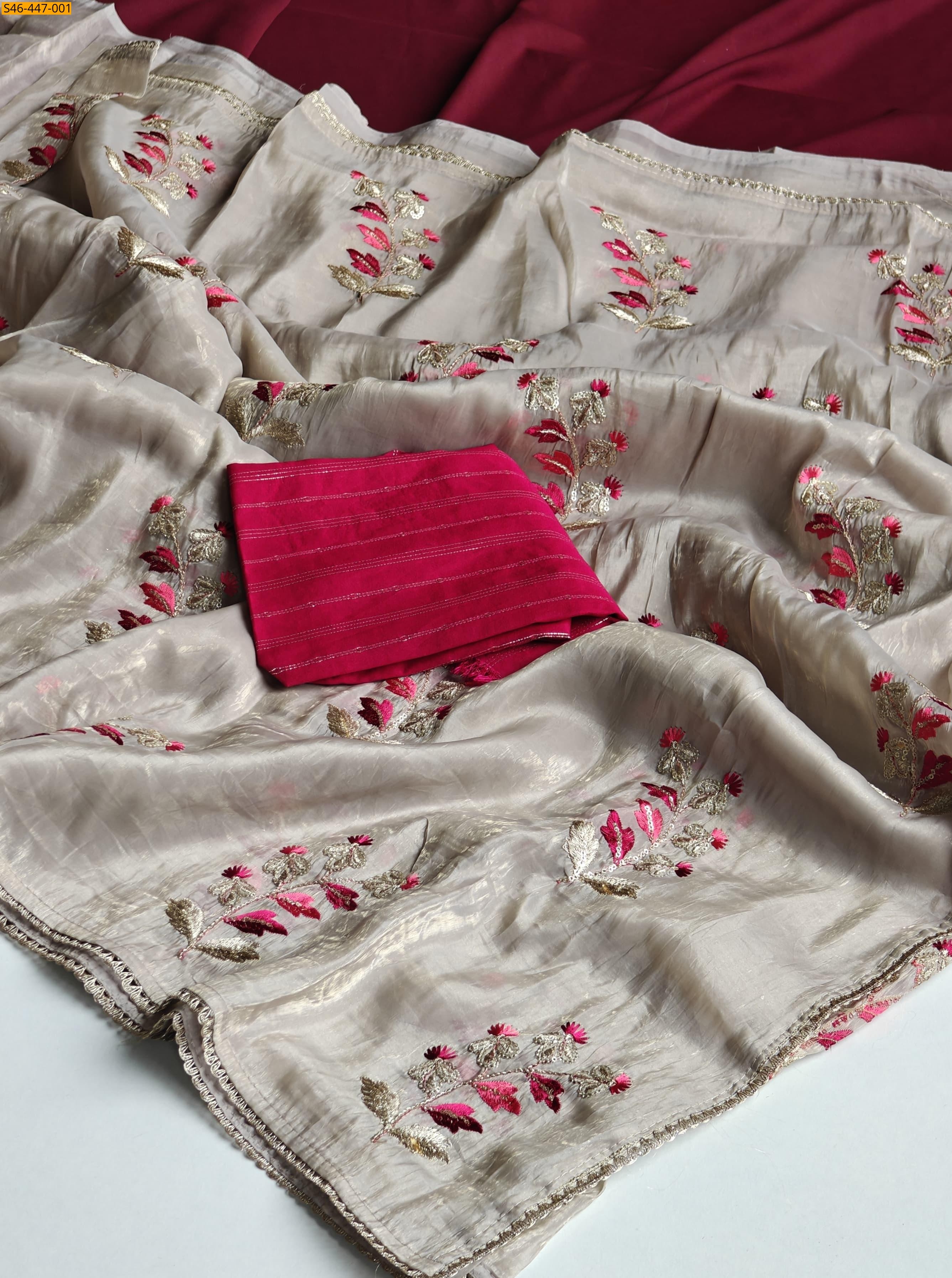 Beige Fancy Crushed silk sarees