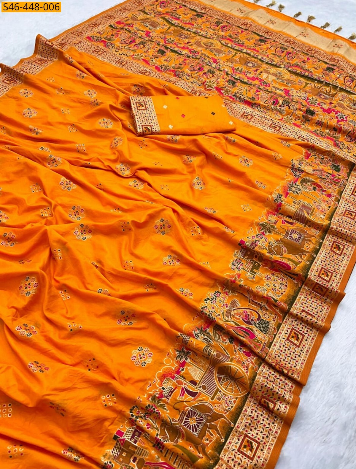 Orange Fancy rajwadi pashmina sarees