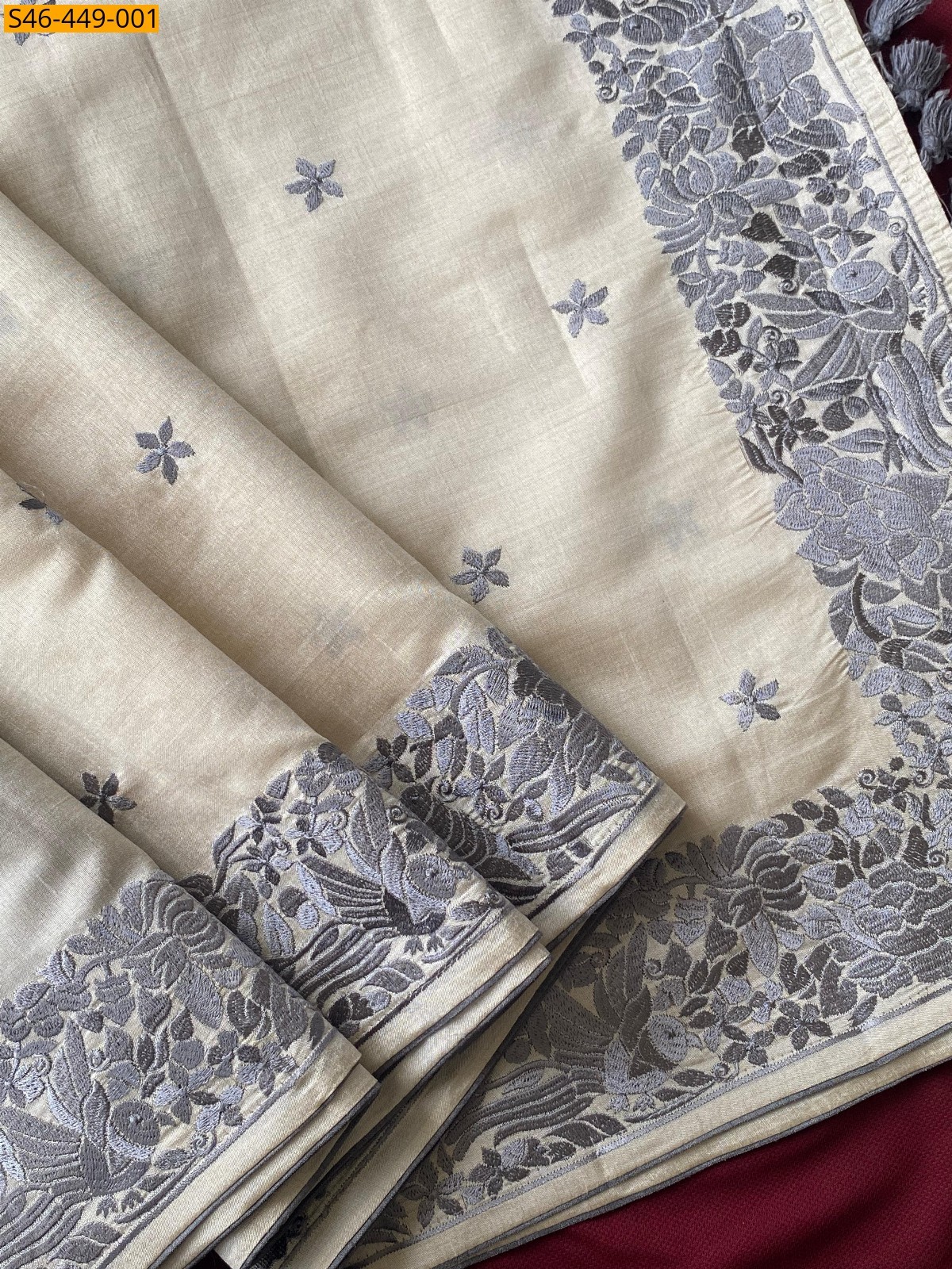 Half white with Gray Handloom tussar silk sarees
