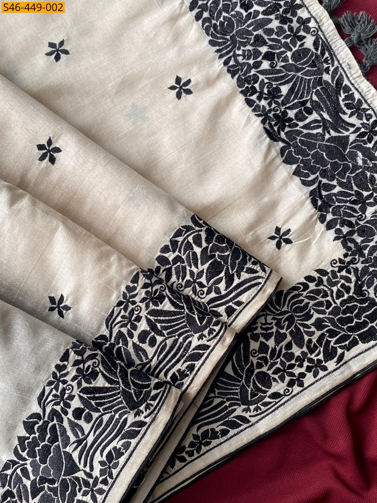 Half white with Black Handloom tussar silk sarees