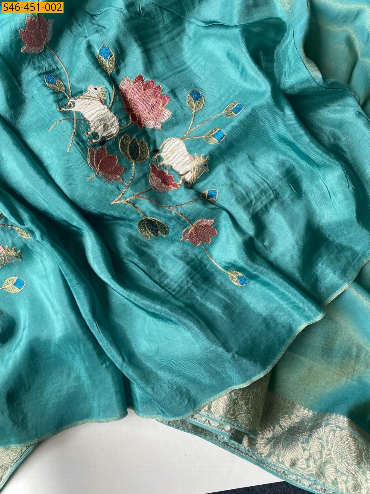 Sky blue Viscose zari tissue silk sarees