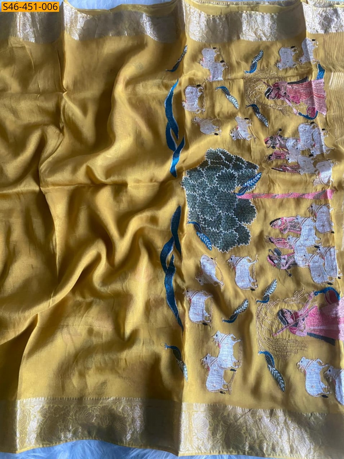 Yellow Viscose zari tissue silk sarees