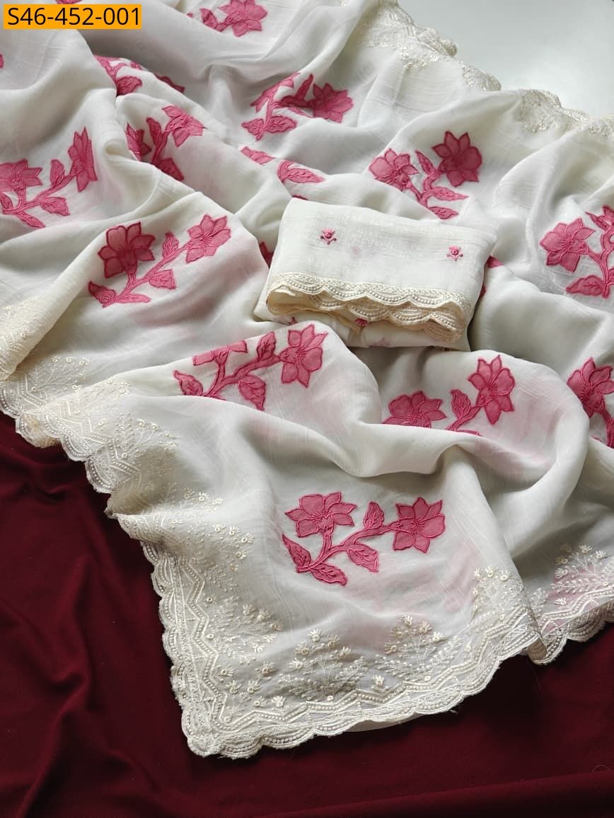White Crunchy silk Saree