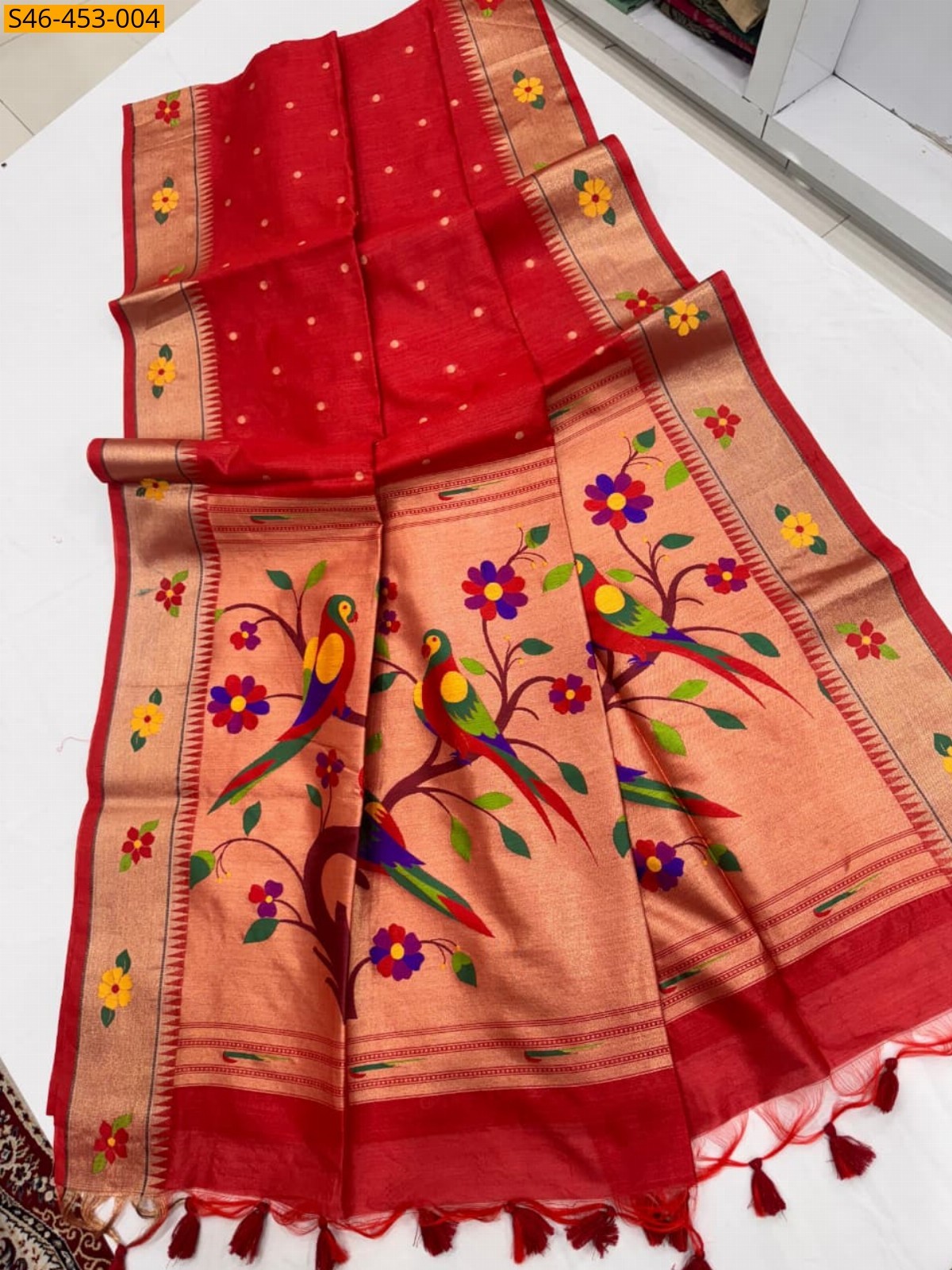 Red Khadi Raw silk Saree