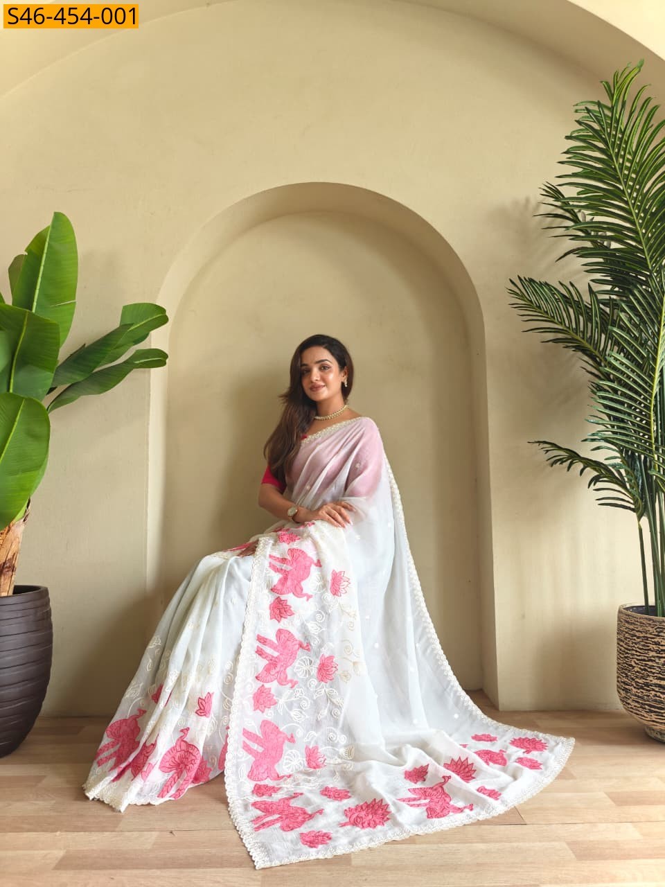 White Crunchy silk Saree