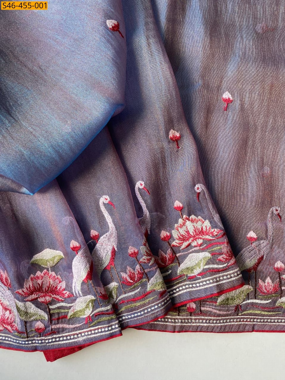 Gray Embroidery Silk Saree