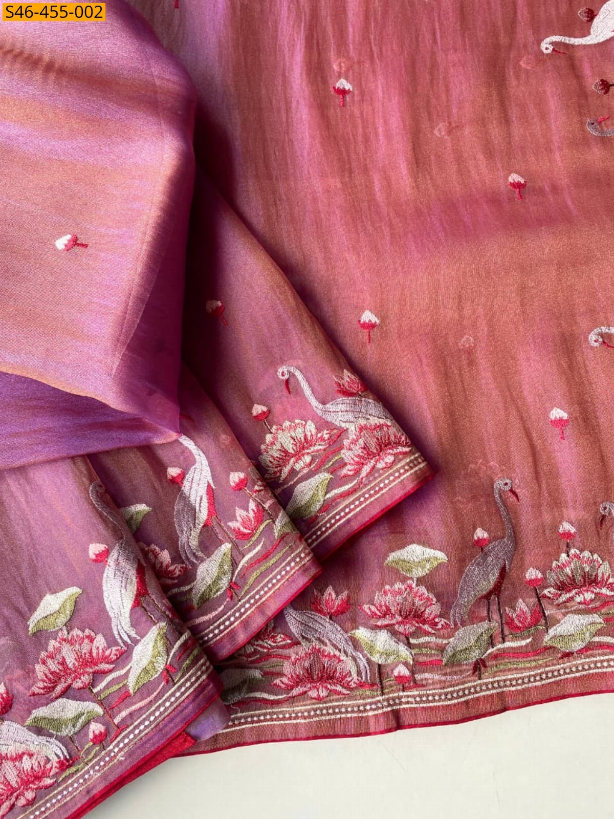 Pink Embroidery Silk Saree