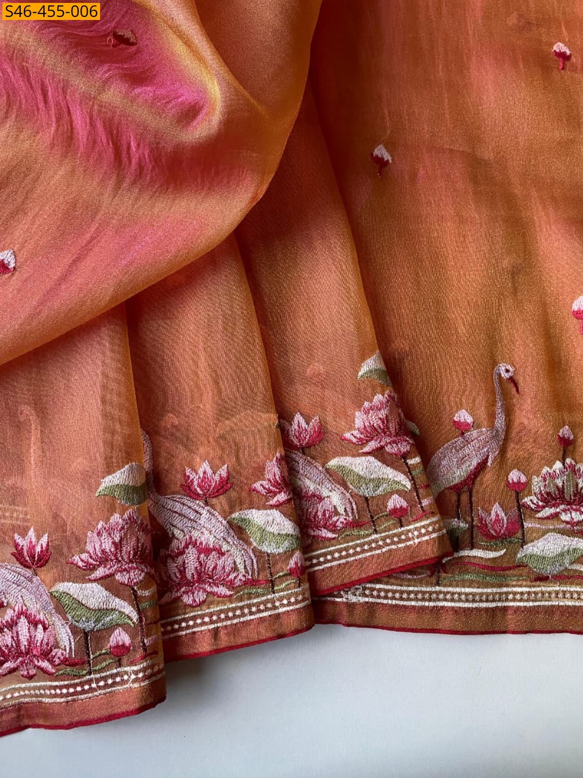 Orange Embroidery Silk Saree