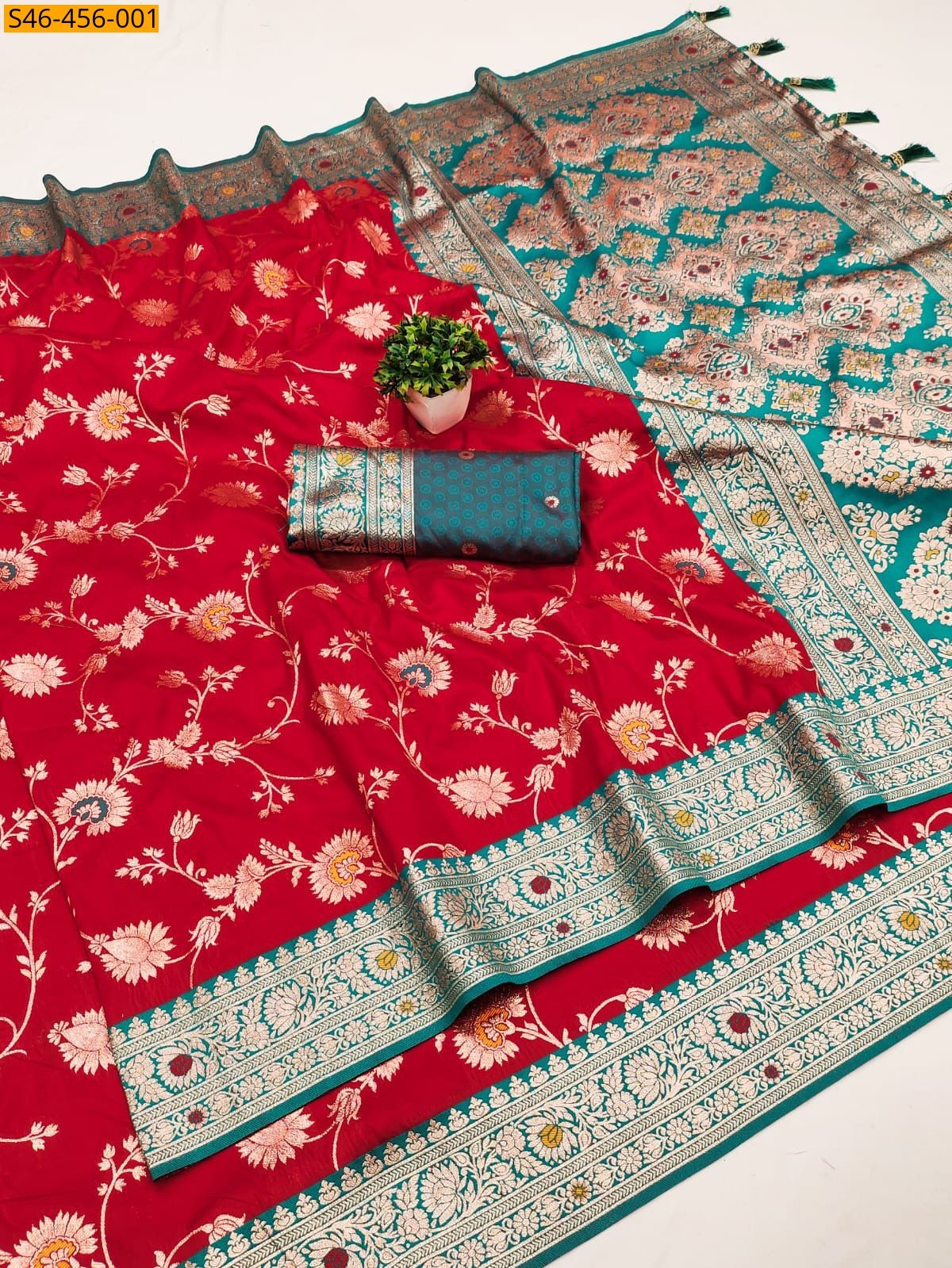 Red Fancy Soft Banarasi silk saree
