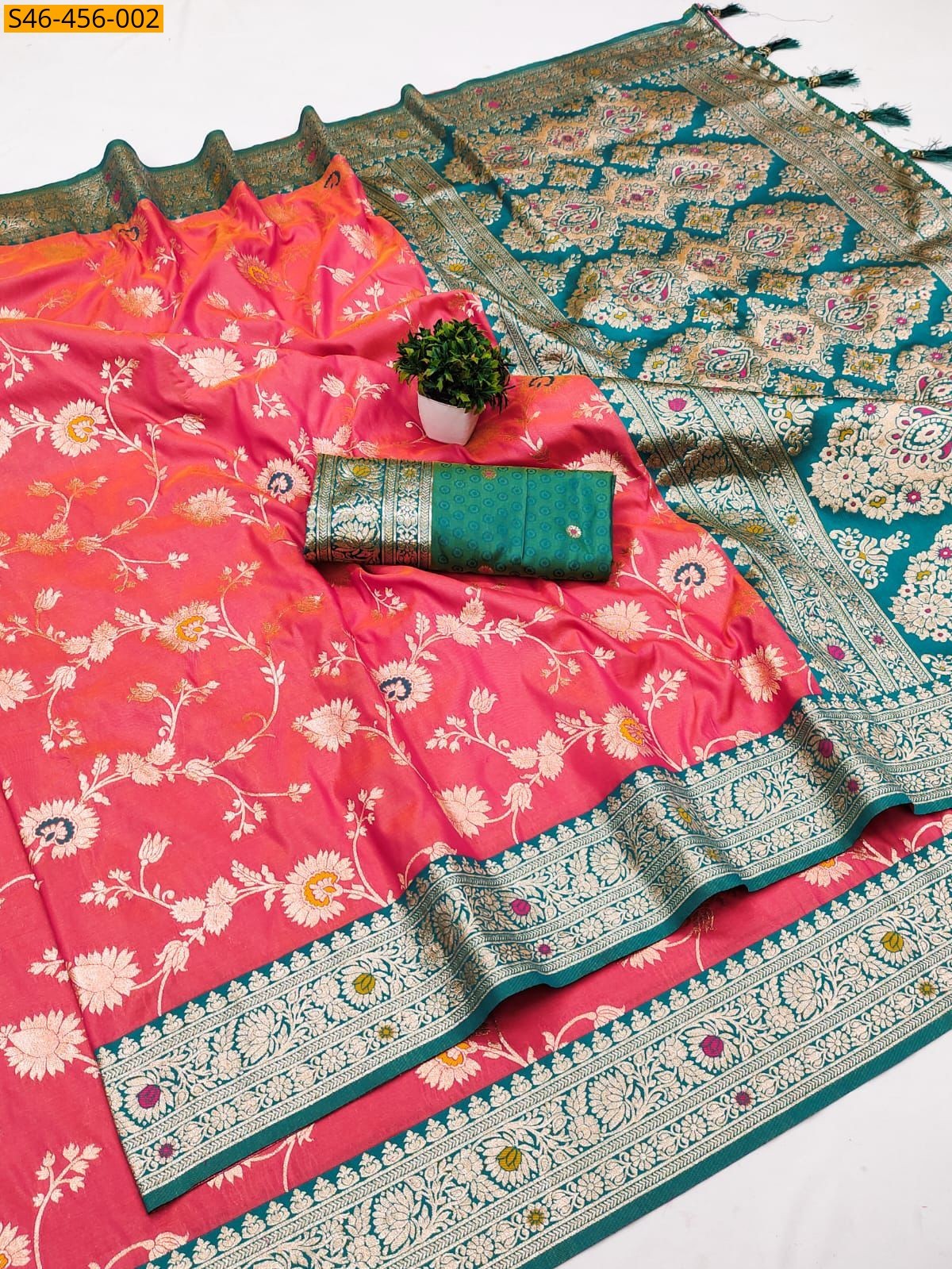 Peach Fancy Soft Banarasi silk saree